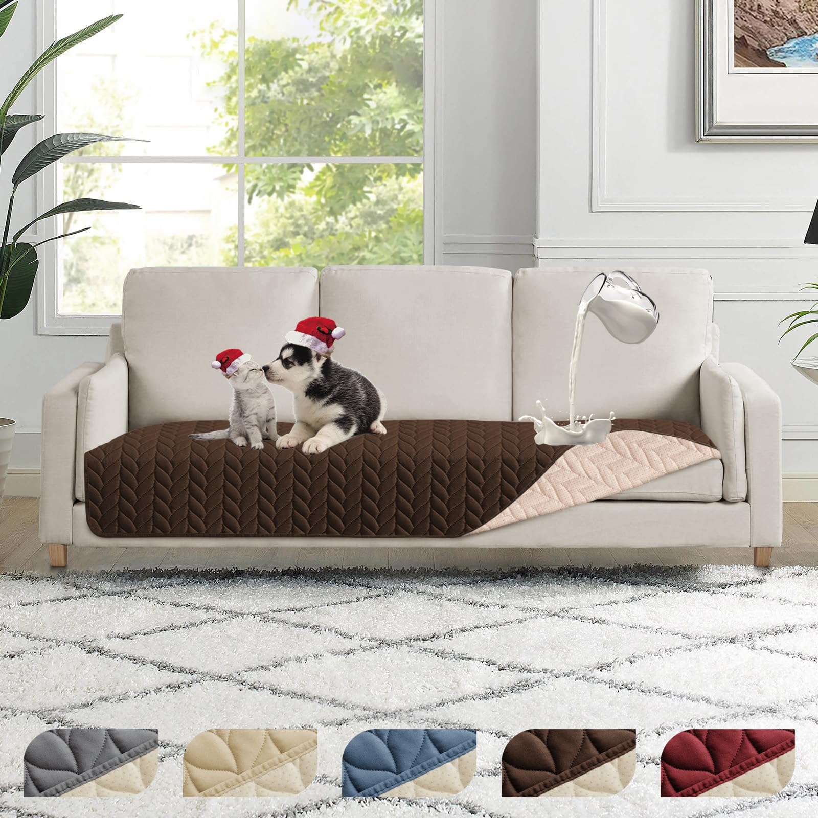 Topthumbs 100% Waterproof Dog Bed Cover, 30x70inch Brown Sofa Cover Anti-Slip, Reusable Changing Pad, Washable Camping Mat for P