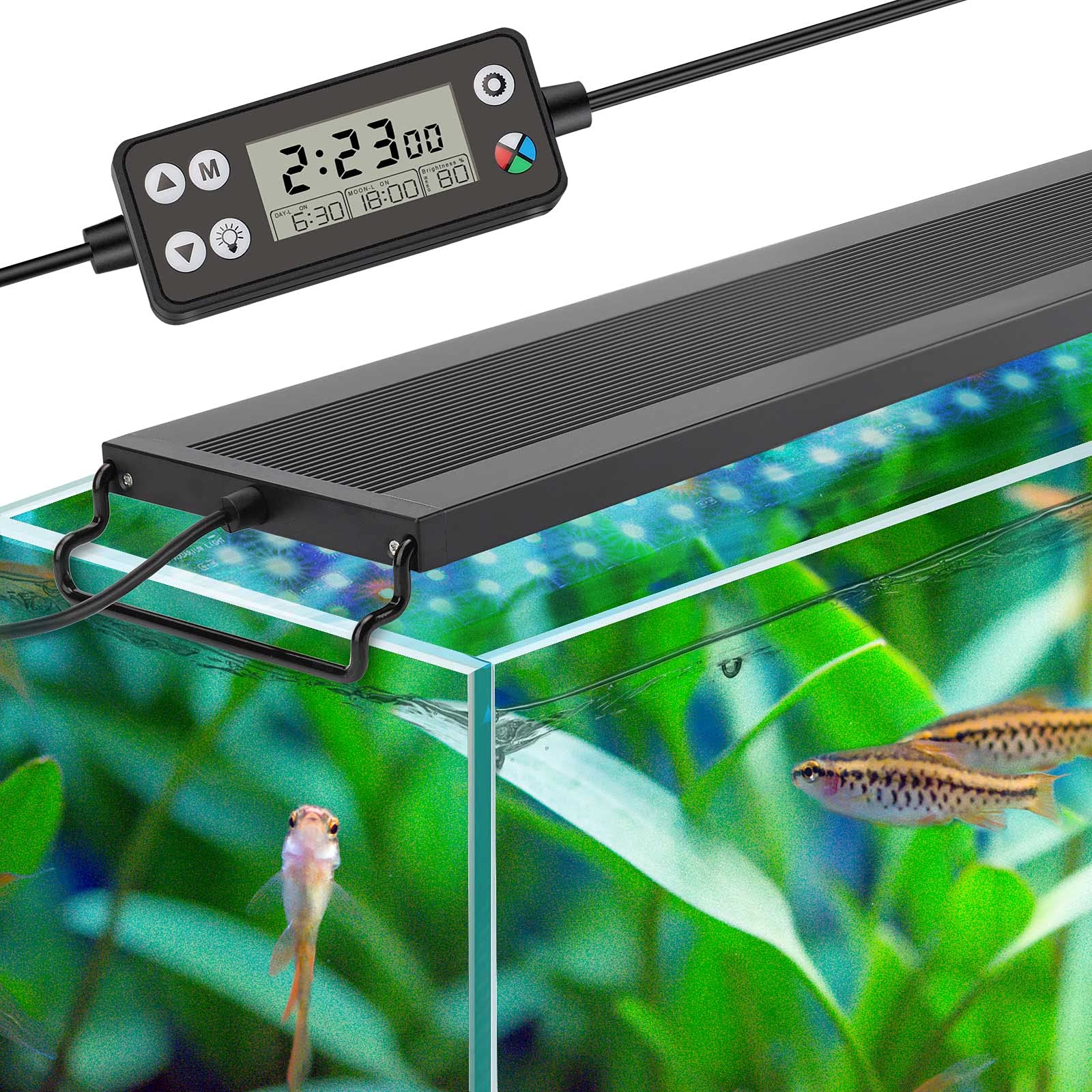Hygger Auto On Off Led Aquarium Light, Full Spectrum Fish Tank Light With Lcd Monitor, 24/7 Lighting Cycle, 7 Colors, Adjustable Timer, Ip68 Waterproof, 3 Modes For 36'-42' Freshwater Planted Tank