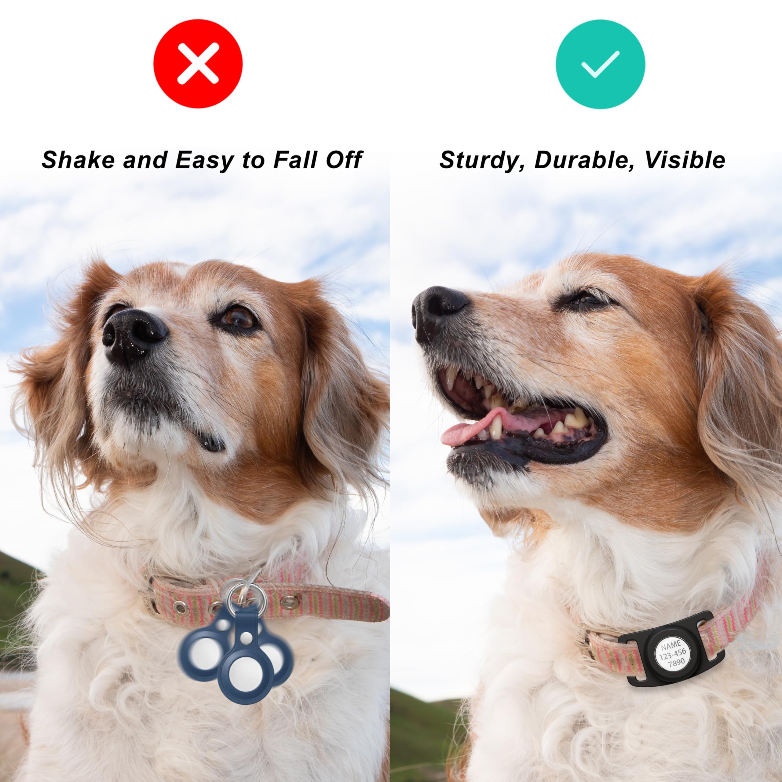 Thxsbuddy Ip68 Waterproof Air Tag Dog Collar Holder For Apple Air Tag, 2 Pack Dog Tag Personalized For Pet Id, Visible Air Tag H