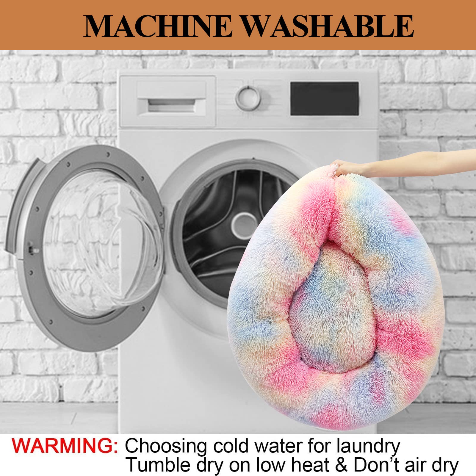 Kimpets Dog Bed Calming Dog Beds For Small Medium Large Dogs - Round Donut Washable Dog Bed, Anti-Slip Faux Fur Fluffy Donut Cuddler Anxiety Cat Bed(20'/27'/35') (S 20''X20'', Color)