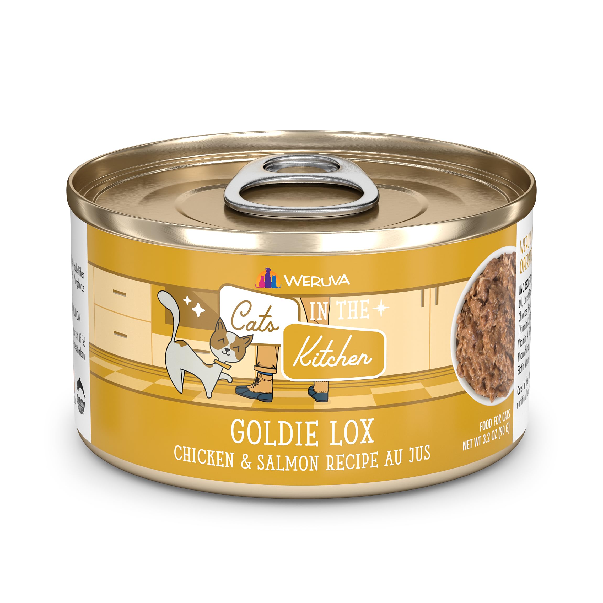 Weruva Cats in The Kitchen, Goldie Lox with Chicken & Salmon Au Jus Cat Food, 3.2oz Can (Pack of 24)