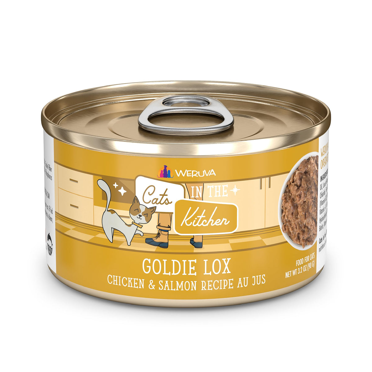 Weruva Cats In The Kitchen, Goldie Lox With Chicken & Salmon Au Jus Cat Food, 3.2Oz Can (Pack Of 24)