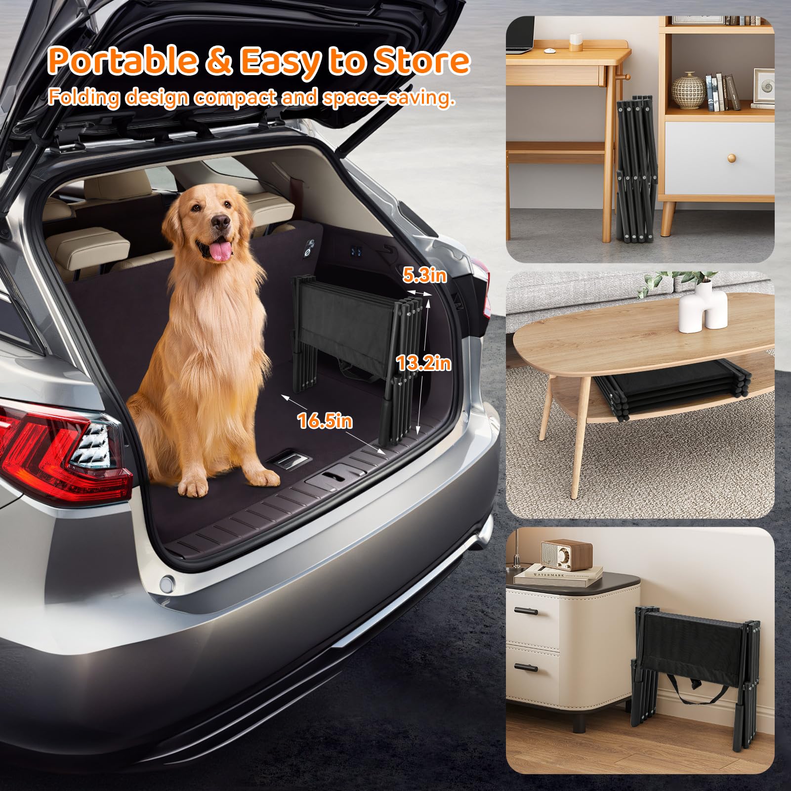 Yyw Foldable Dog Stairs For Car, Portable Dog Ramps With Non-Slip Surface, Lightweight Pet Steps For Large Dogs Support Up To 18