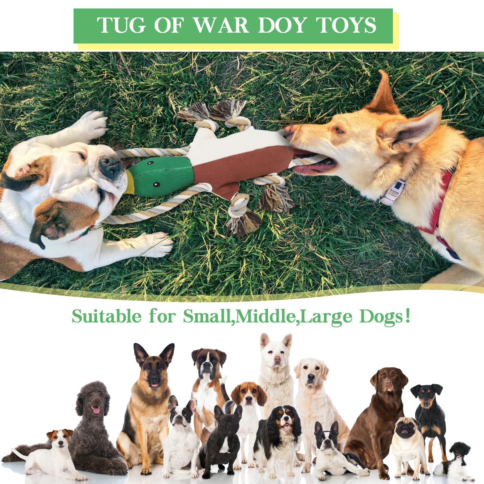 Lesmeet Upgraded Duck Dog Toys For Aggressive Chewers Puppy Toys With Crinkle Paper And Squeaker, Interactive Tug Of War Dog Toy
