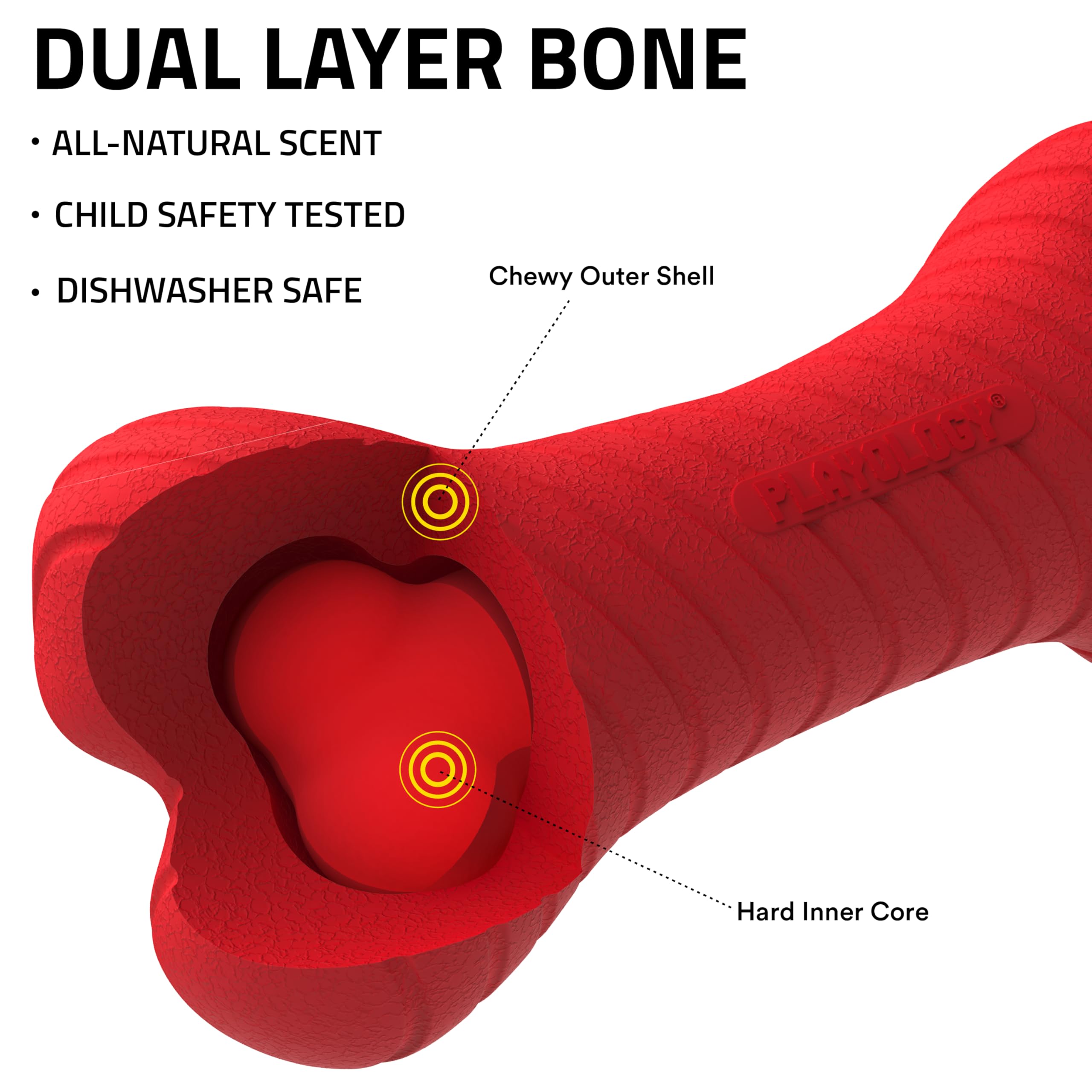 Playology Dog Toys | Dual Layer Bone Chew Toy Bone for Dogs (Value 2-Pack) | Medium Beef Scented Toy - Easy to Clean and Made fr