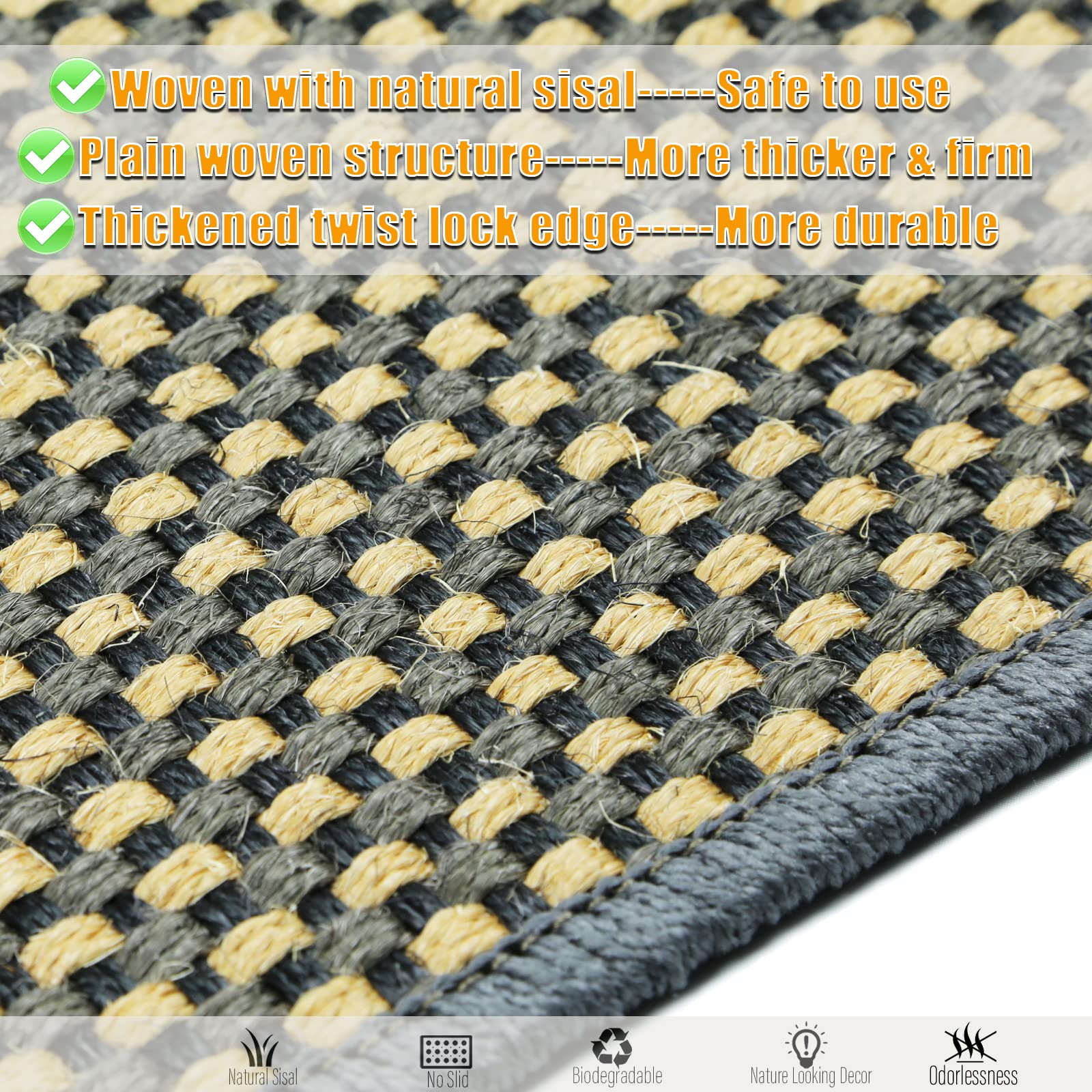 Pethave Cat Scratching Mat,23.6 x 15.7inch Sisal Cat Scratchers for Indoor Cats with hook and loop Tapes,Stick on Floor Wall Cat