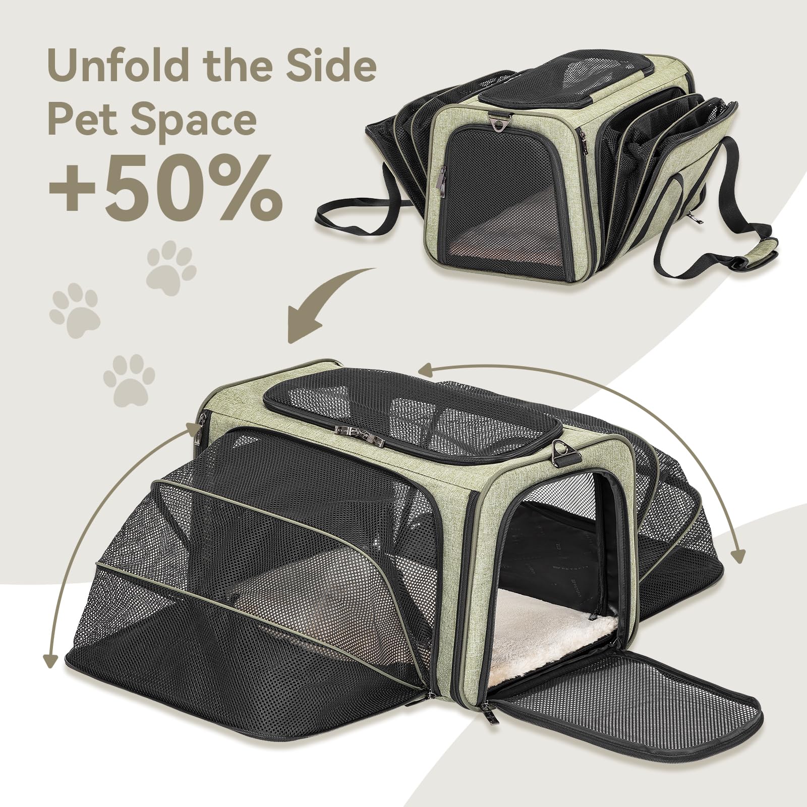 Petsfit Airline Approved Expandable Large Cat Carrier Small Dog Carrier, 17'' X 11'' X 11'' Collapsible Portable Soft-Sided Airp