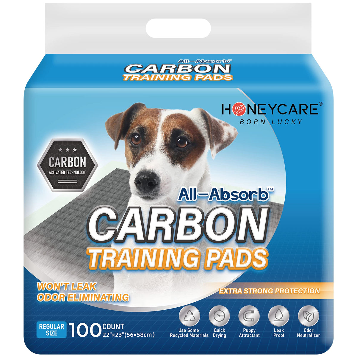 Honey Care All-Absorb Puppy Training Pads | Doggie Potty Pads Absorb Eliminating Urine Odor, Ultra Charcoal Dog Pee Pad (Carbon, L 22X23 Inch, 100Ct)