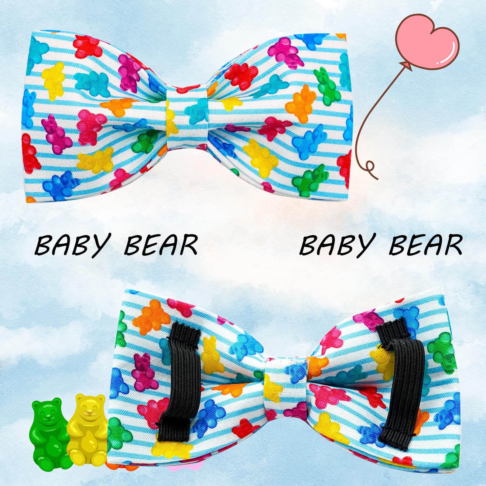 Elegant little tail Dog Collar, Summer Dog Collar with Bow tie, Blue Bear Print Dog Collars Pet Collar Boy Girl Cute Bowtie Coll