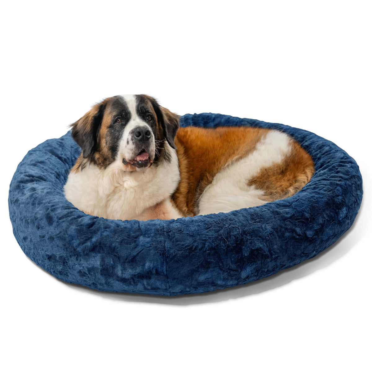 Best Friends By Sheri The Original Calming Donut Dog And Cat Bed In Lux Fur, Navy Blue, Extra Large, 45X45