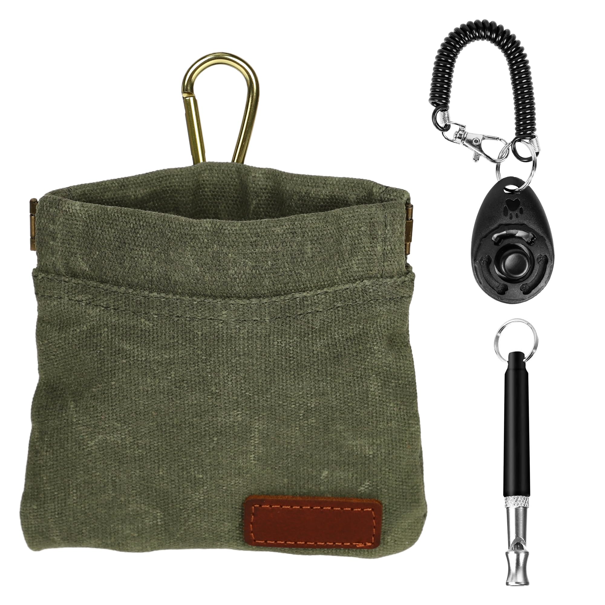 cambk Dog Treat Pouch Training Kit for Keychain, Small Puppy Treat Bag with Clip for Leash on The go, Hands Free Auto Closure Po
