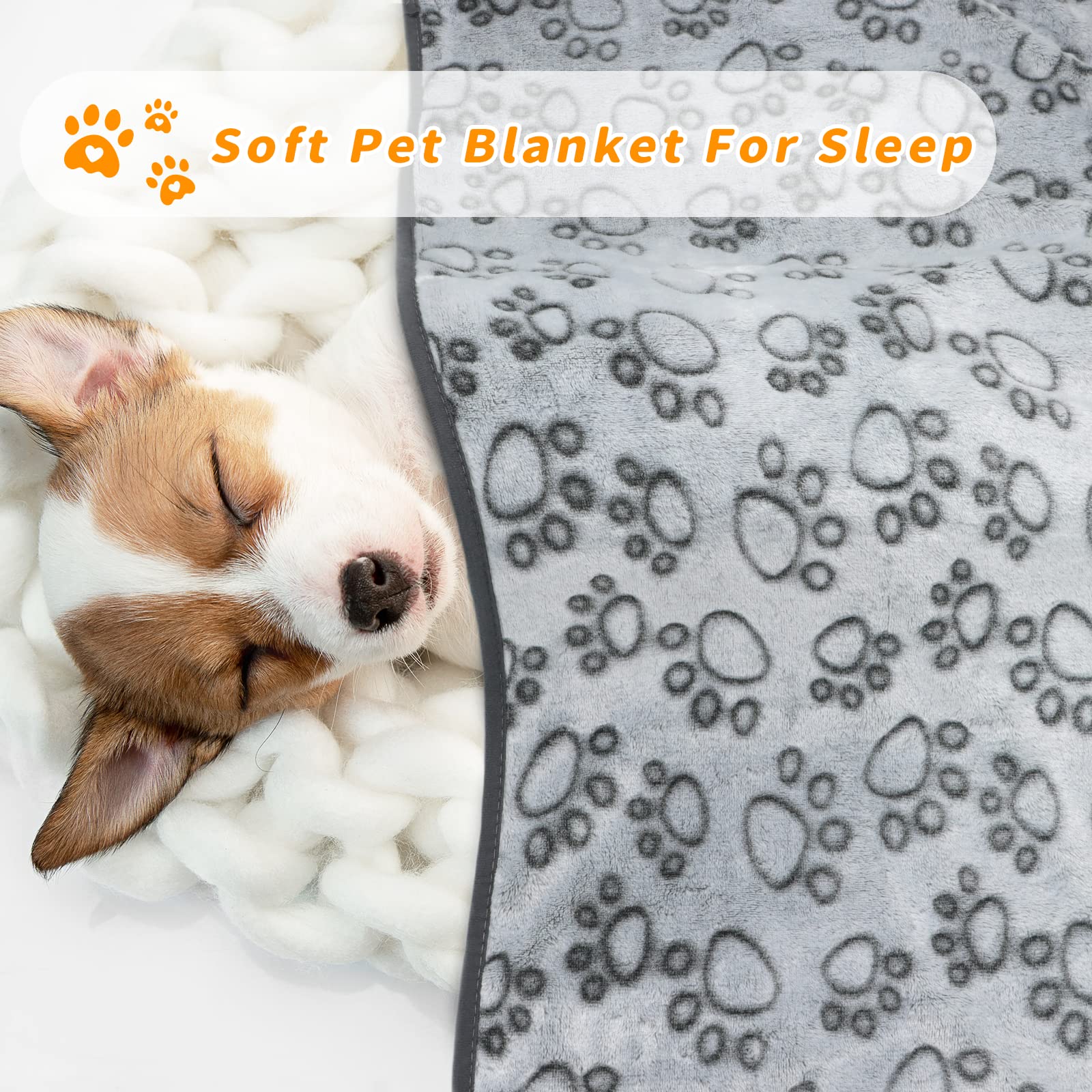 Fleece Dog Blanket for Medium Large Dogs - Washable Paw Print Pet Blanket for Bed Couch Protection