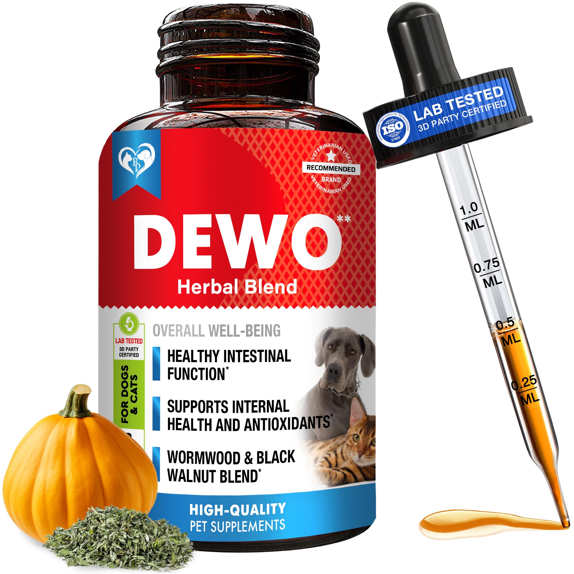 Natural Intestinal Defense for Dogs, Puppies & Cats, Kitten - Herbal Cleanse with Wormwood, Black Walnut - Promotes Healthy Gut 