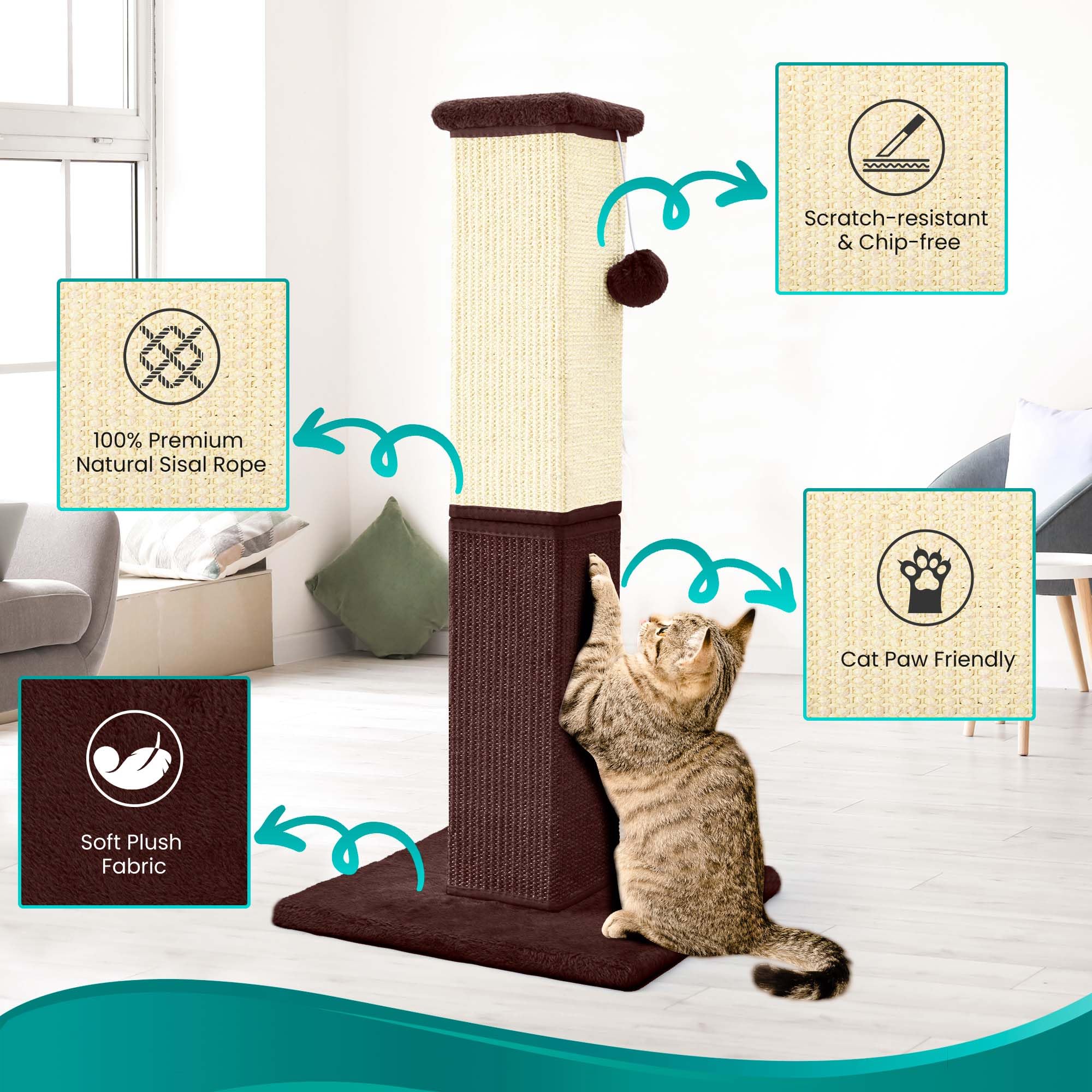 Yuloyi Cat Scratching Post, 32 Inch Cat Scratching Post For Large Cats, Cat Scratcher With Nature Sisal, Cat Scratch Post For In