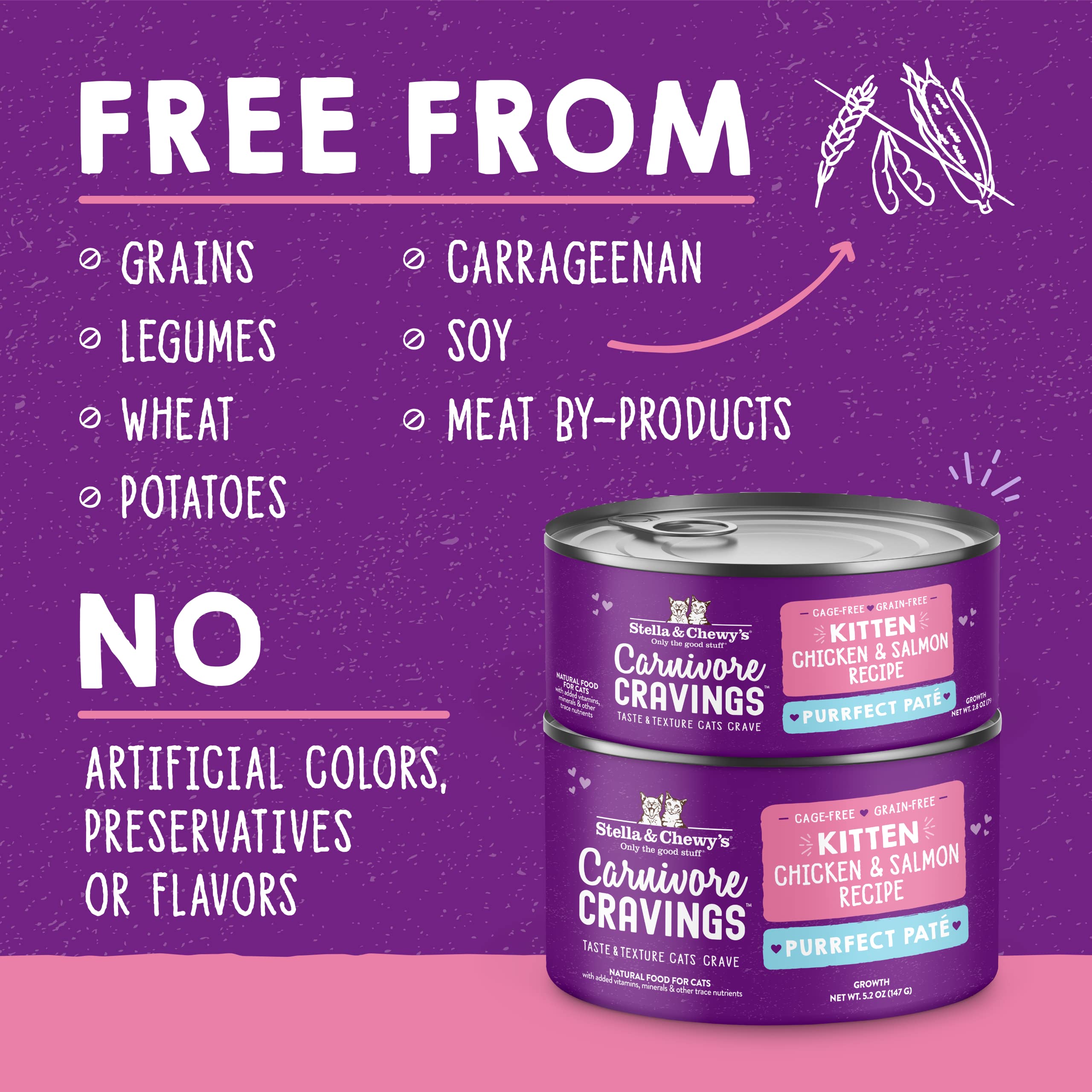 Stella & Chewys Carnivore Cravings Purrfect Pat   - Premium Grain-Free Wet Kitten Food - Chicken & Salmon Recipe - High Protein