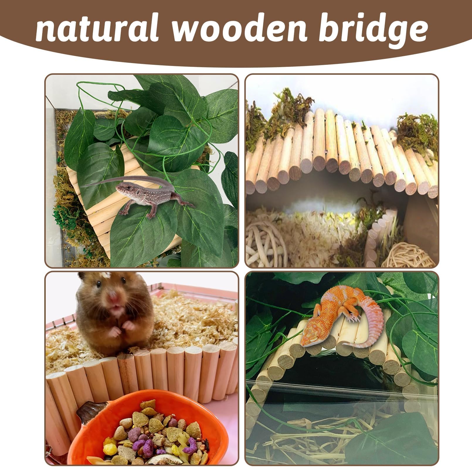 Hamiledyi 11.37 X 5.9 Inches Hides for Tortoises Wood Bendy Bridge Reptile Hide Climbing Ladder Hide Cave Turtle Habitat Decor f