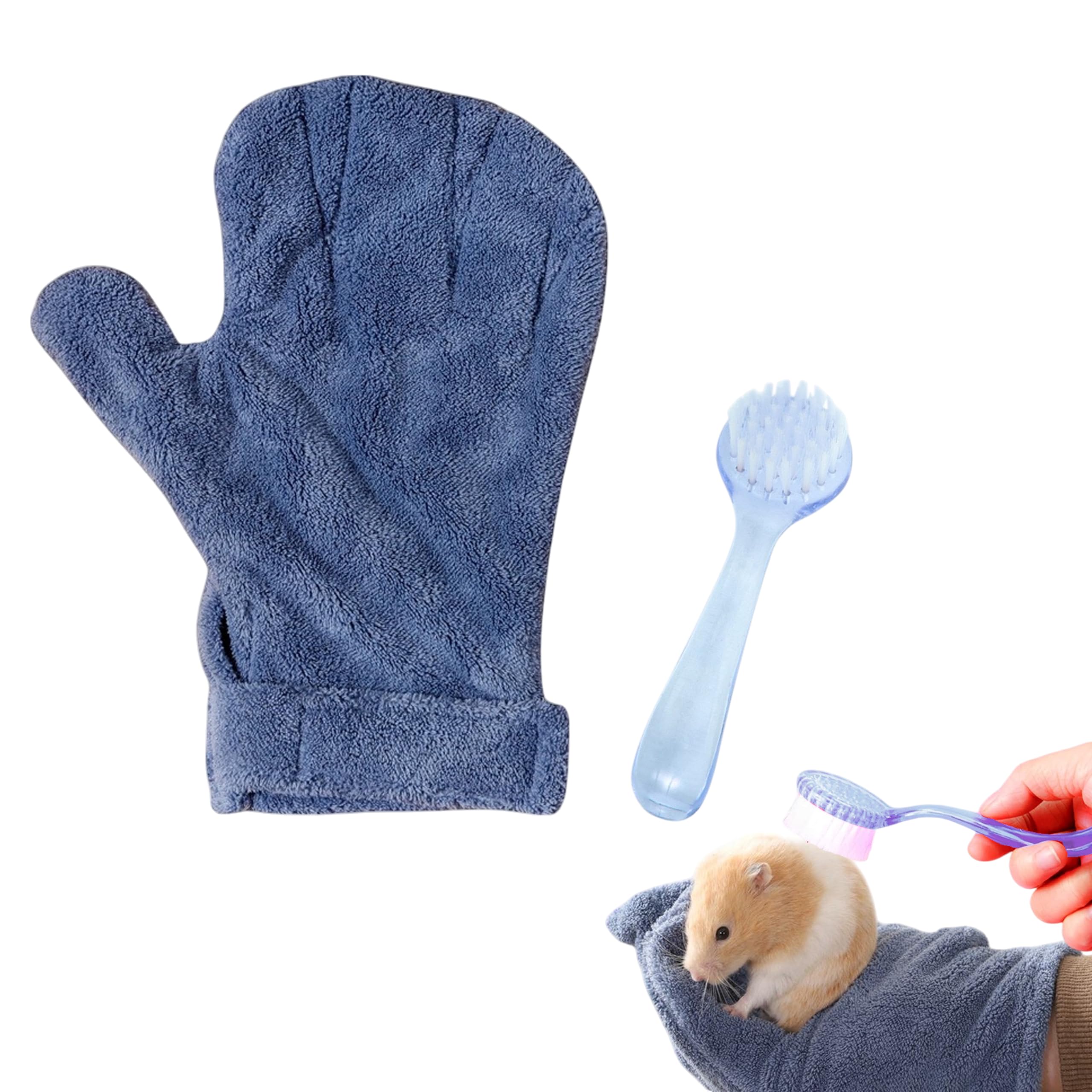 Hamster Calming Bite Proof Glove And Grooming Brush Set, Brush For Hamster Cage, Hamsters Gloves, Calming Glove And Brush For Fe