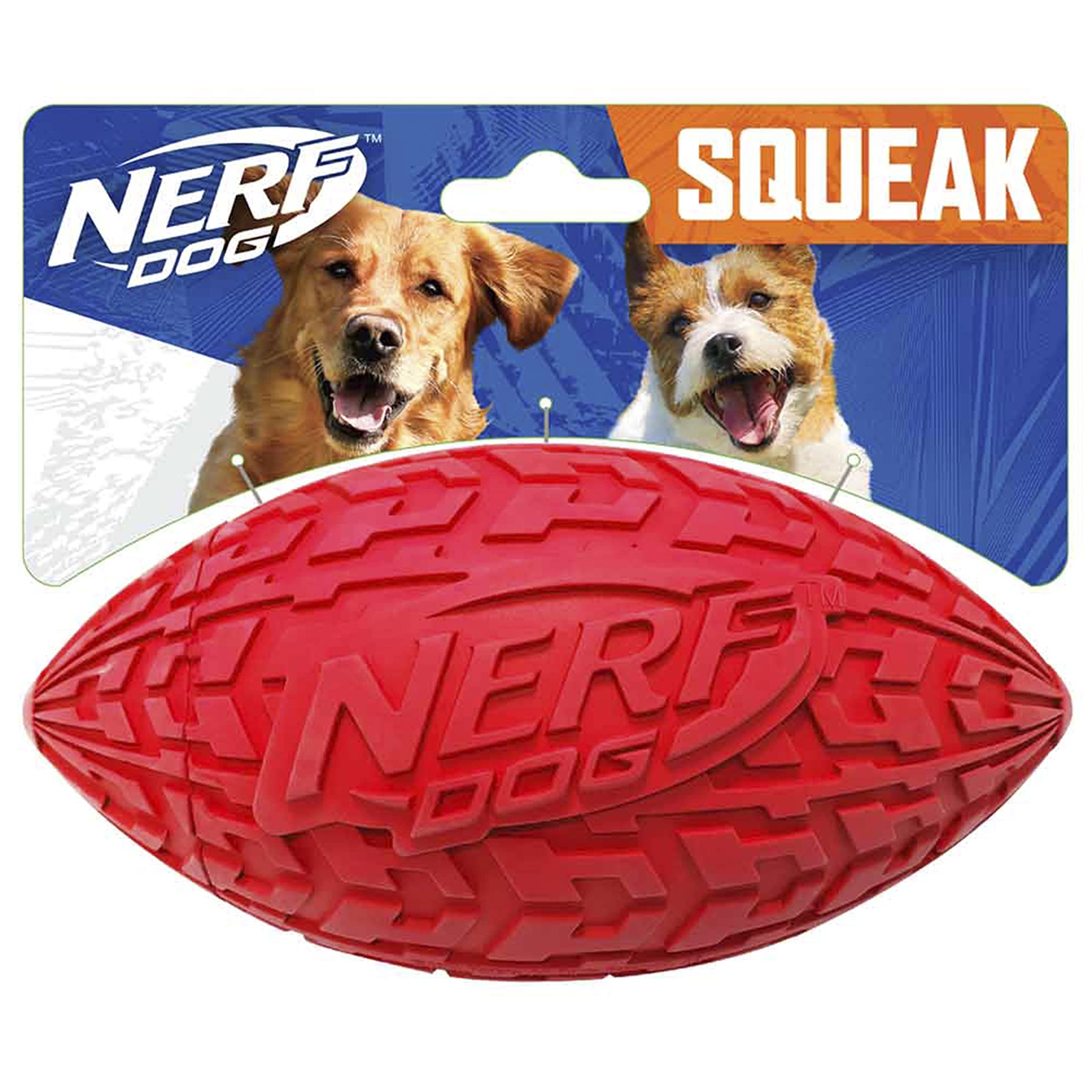 Nerf Dog Tire Football Dog Toy with Interactive Squeaker, Lightweight, Durable and Water Resistant, 6 Inch Diameter for Medium/L
