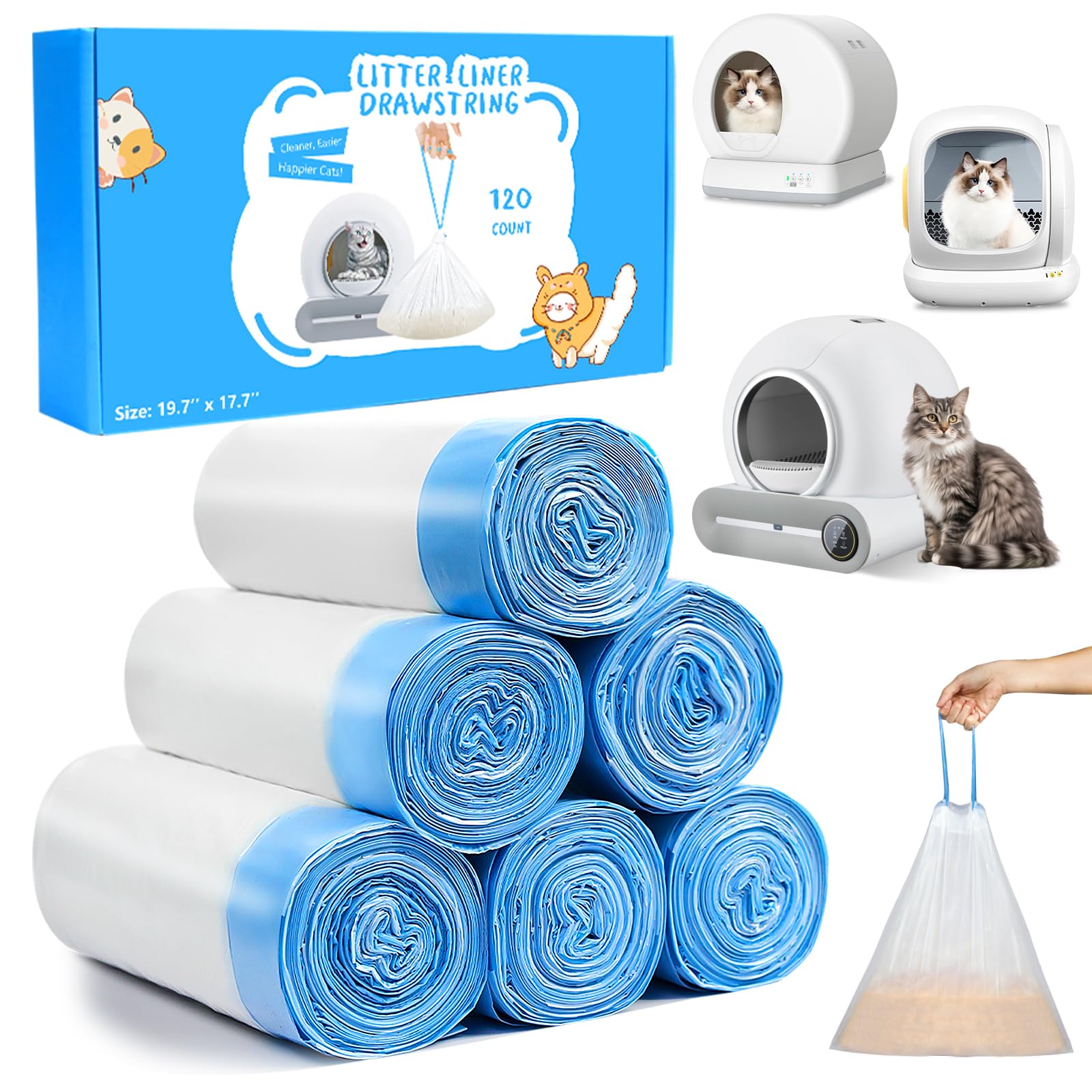 Jynsrou 120 Count Cat Litter Box Liners Bags For Meowant Mw-Sc01 / Mw-Sc02, Extra-Thick Cat Waste Bags For Self-Cleaning Litter 