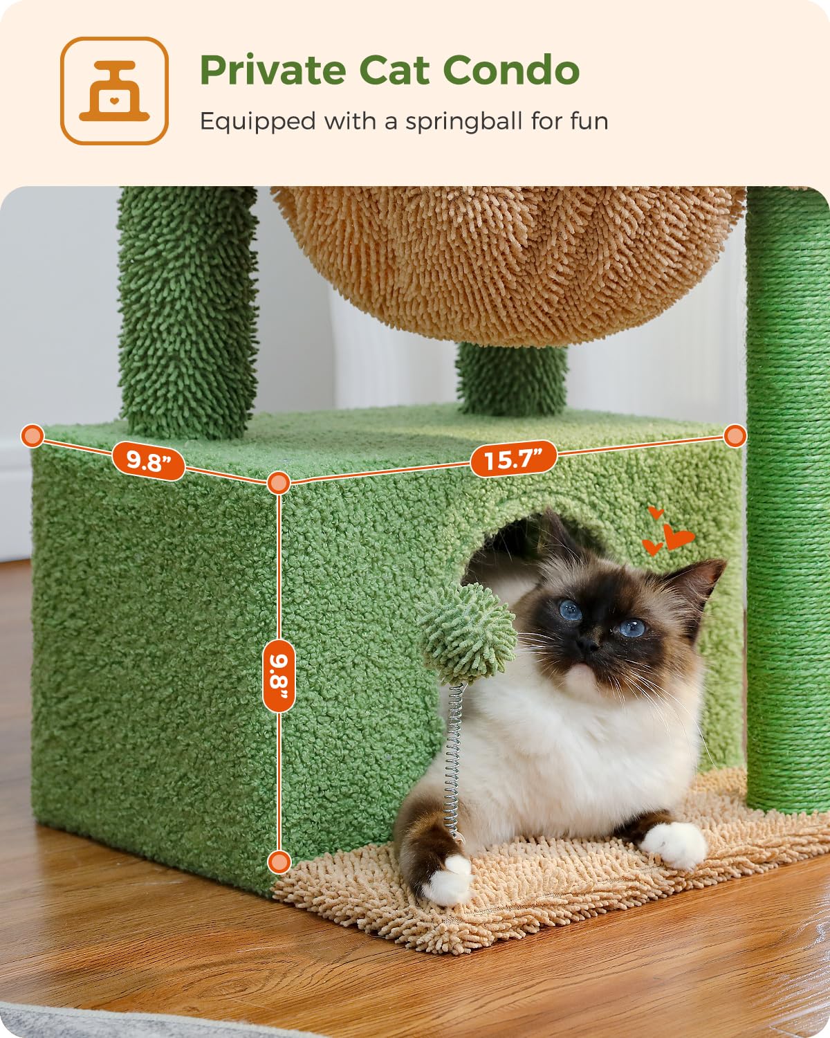 PEQULTI 4-in-1 Cactus Cat Tree, 33   Cat Tower for Indoor Cats with Large Condo, Cat Scratching Post for Cats with Deep Hammoc