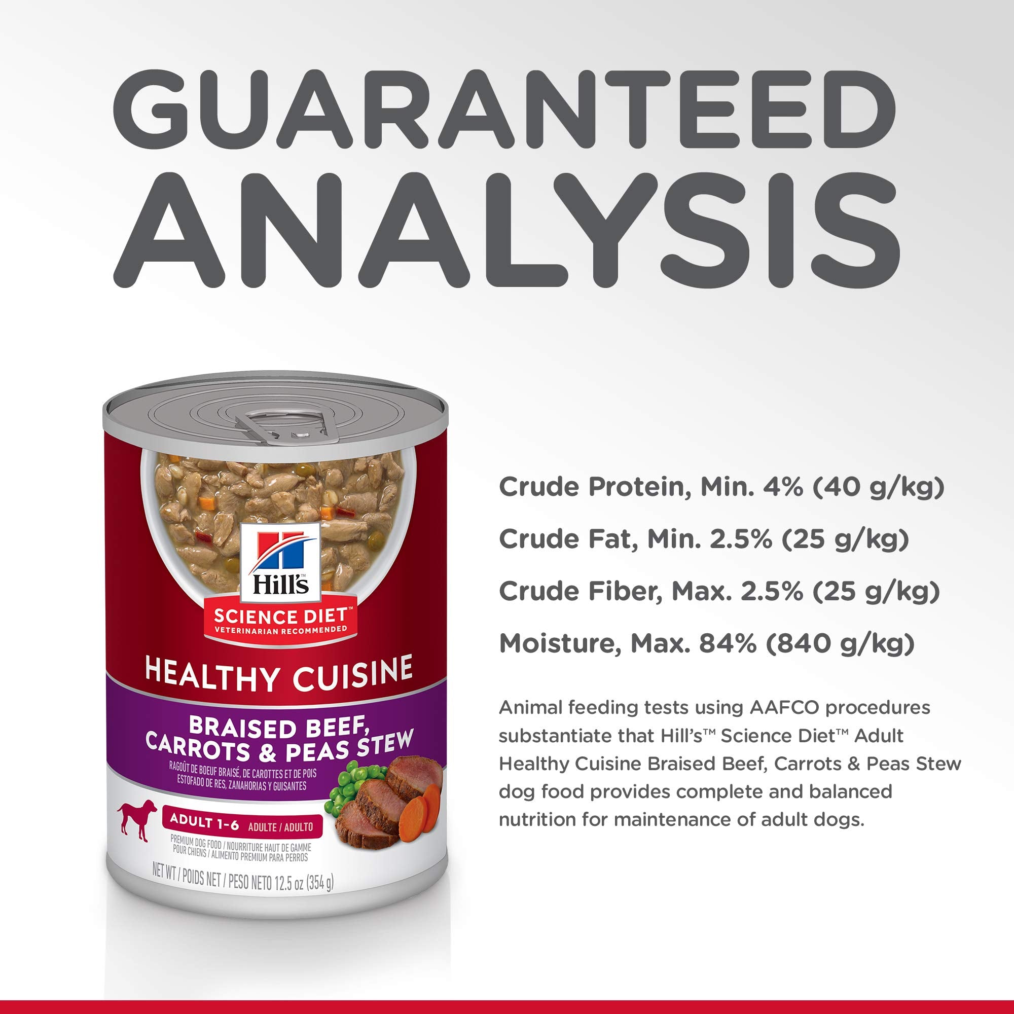 Hills Science Diet Healthy Cuisine, Adult 1-6, Great Taste, Wet Dog Food, Braised Beef, Carrots & Peas Stew, 12.5 oz Can, Case