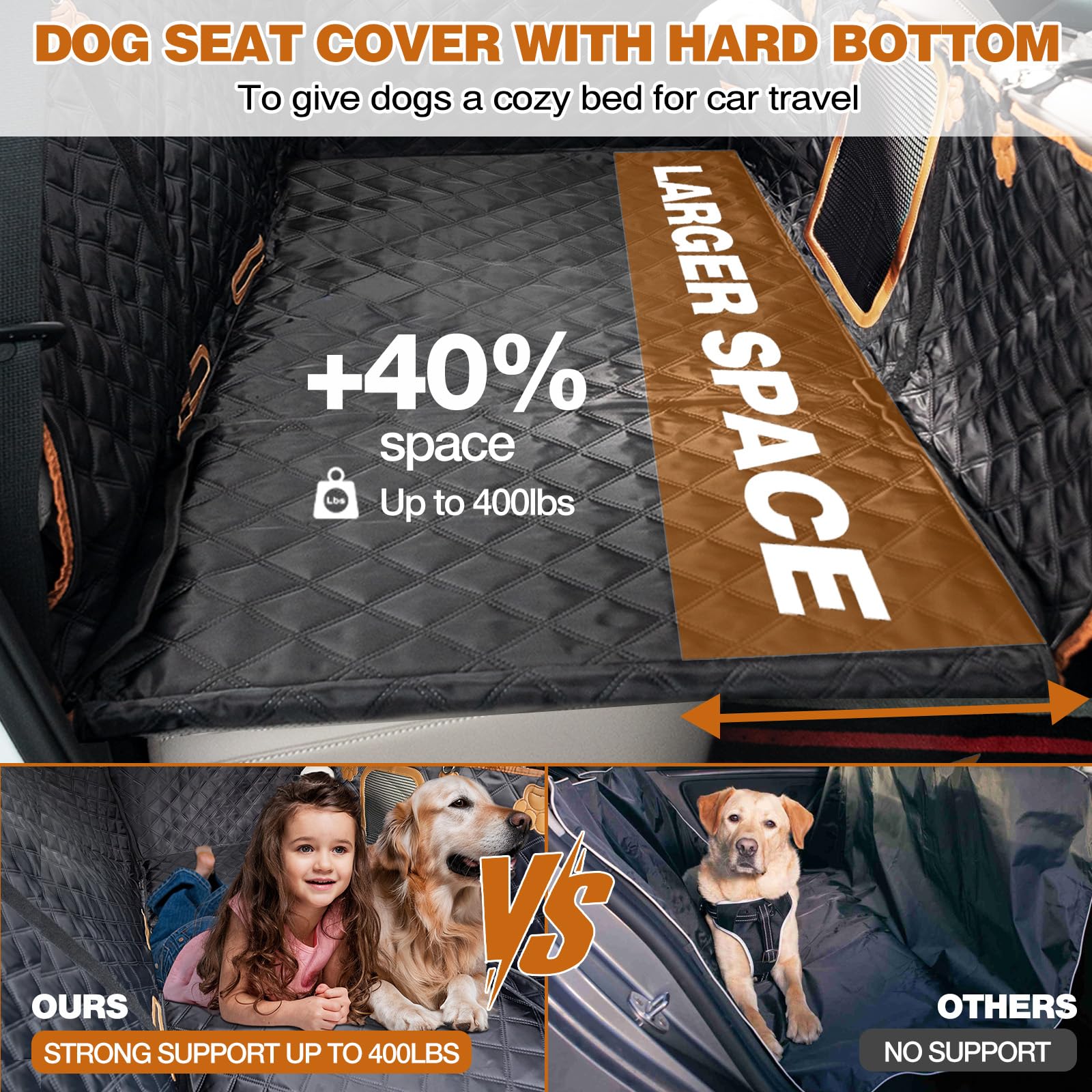 NEVERLAND Back Seat Extender for Dogs - Waterproof Dog Car Seat Cover for Back Seat with Hard Bottom Holds 400 lbs, Upgrade 2-in