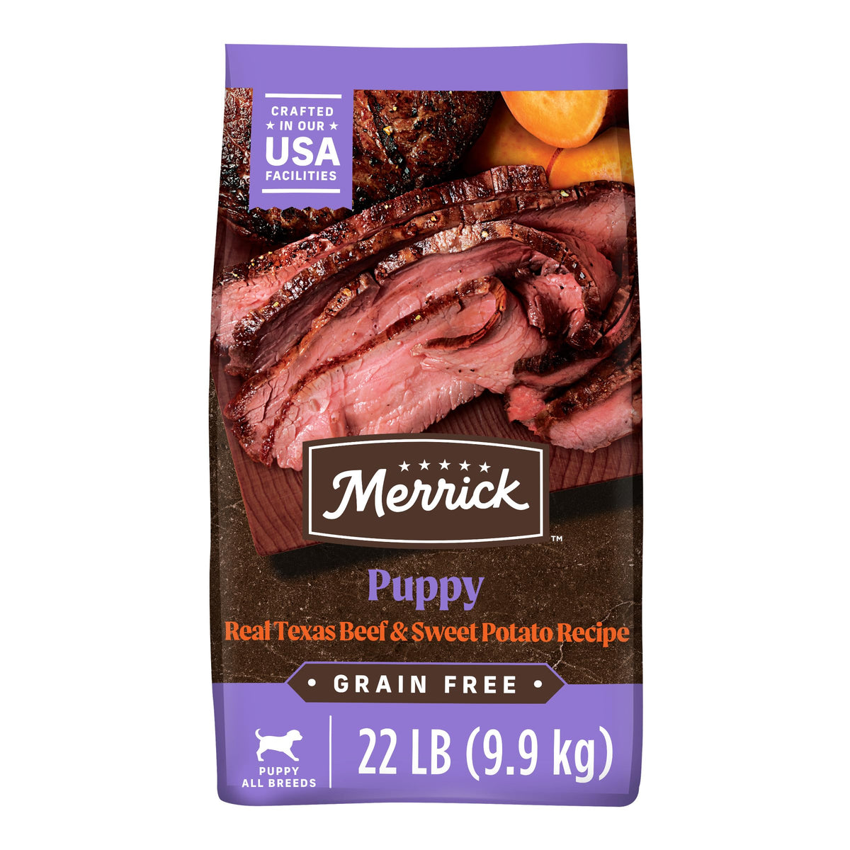 Merrick Premium Grain Free Dry Puppy Food, Wholesome And Natural Kibble With Real Texas Beef And Sweet Potato - 22.0 Lb. Bag