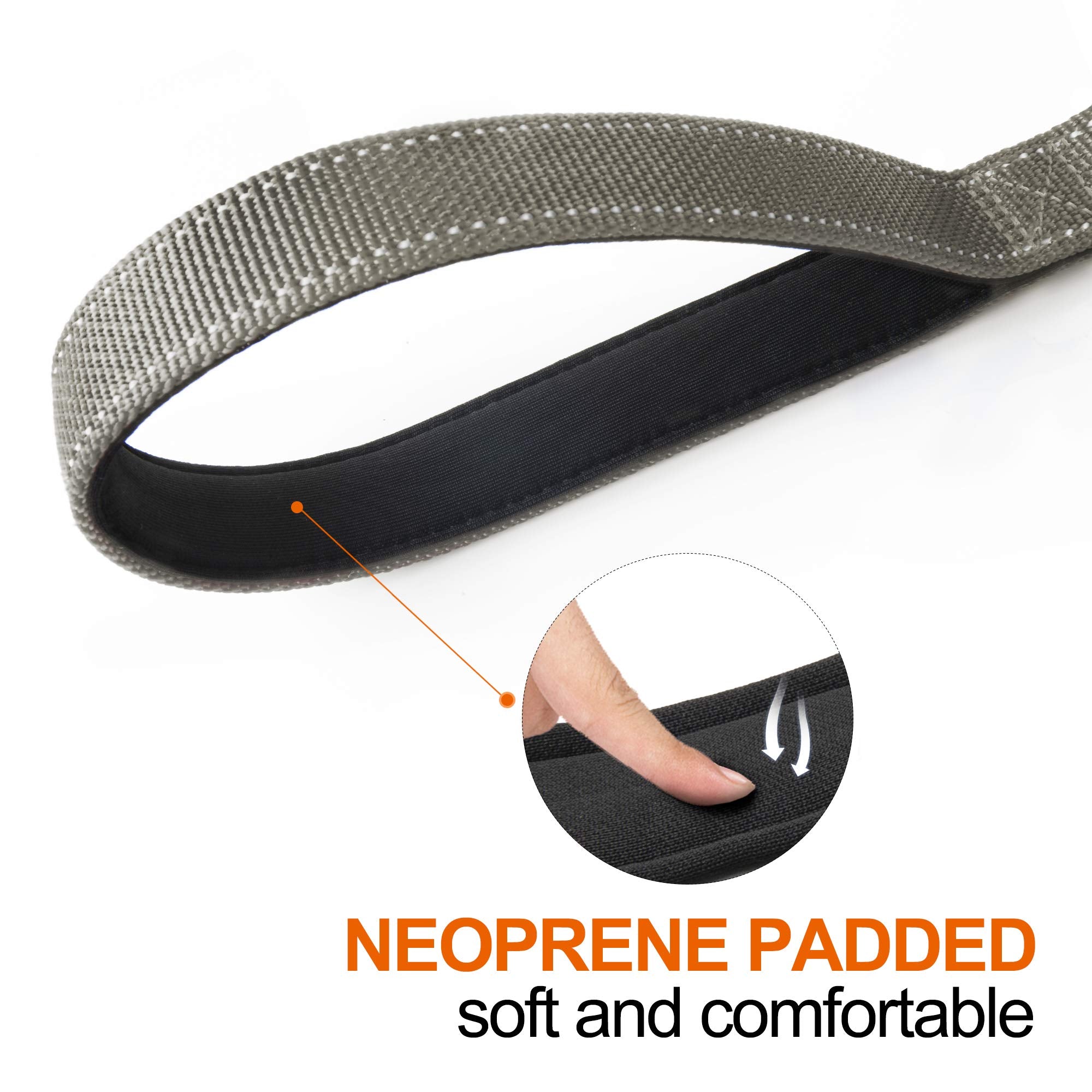 TwoEar Dog Leash - 6FT Grey with 2 Padded Handles, Traffic Handle, Soft Material for Small to Large Dogs