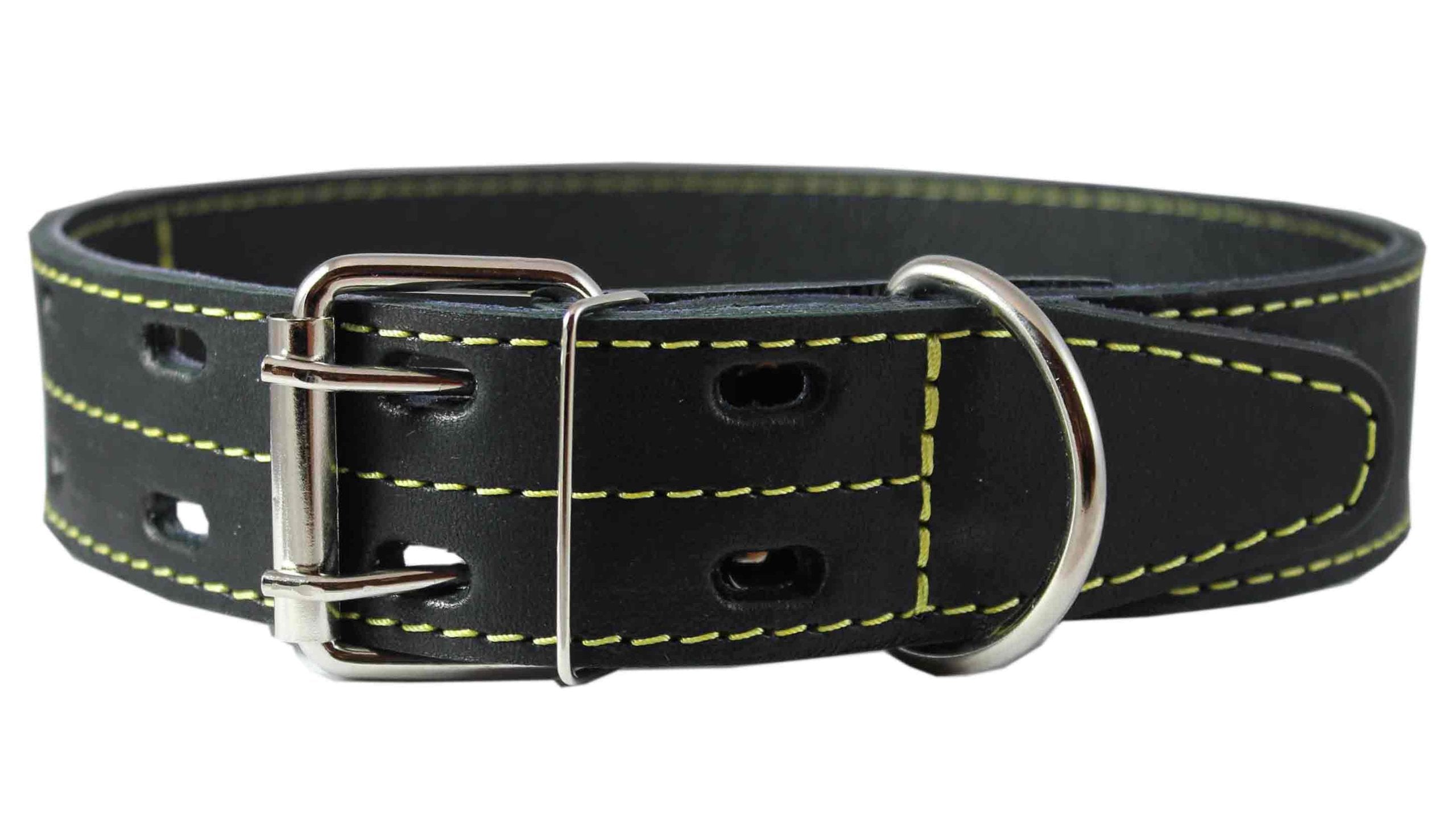 Genuine Thick Leather Dog Collar 20'-27' Neck Size, 1.75' Wide, Black Mastiff, Great Dane