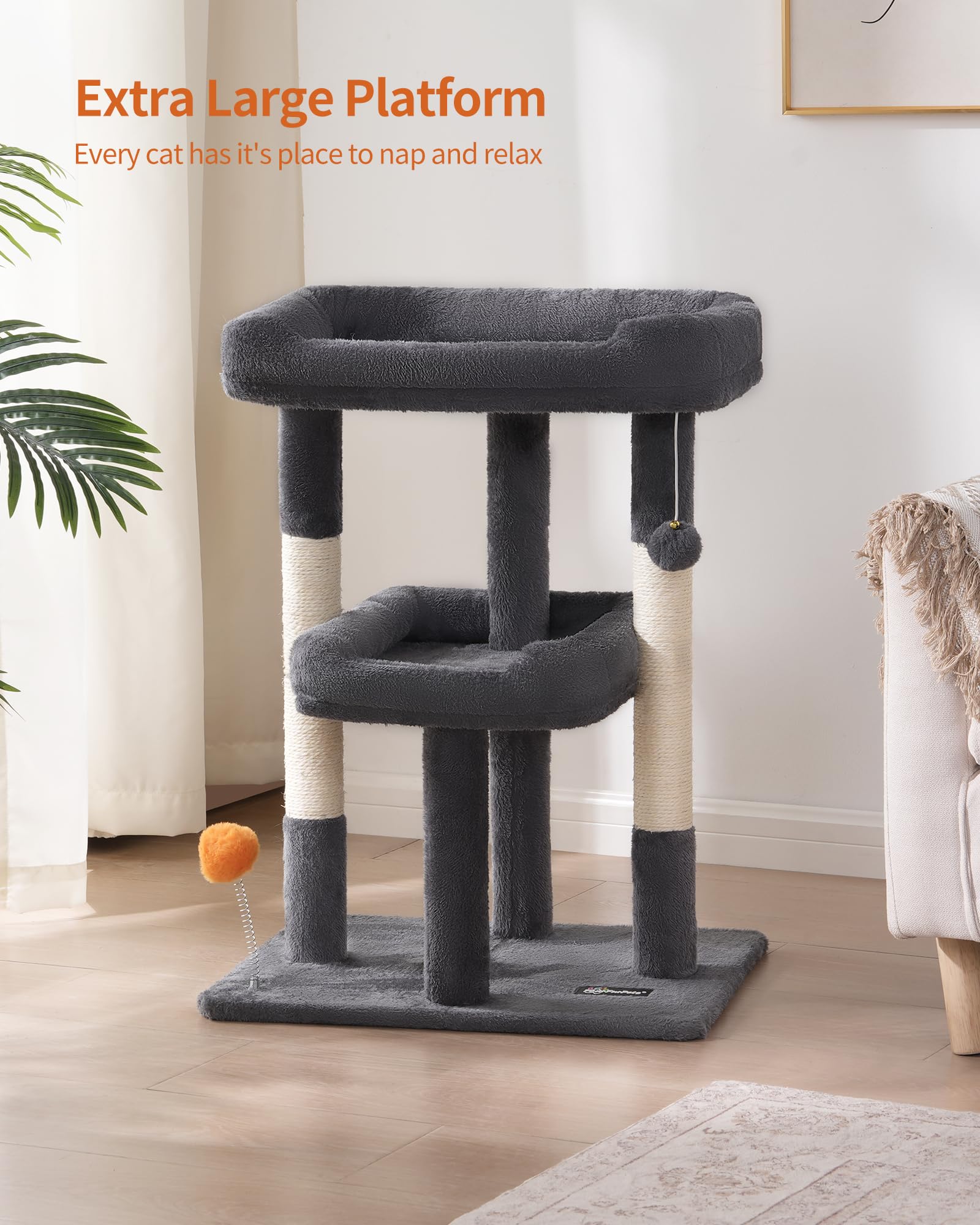 Fourfurpets 27.6-Inch Cat Tree, Cat Tower For Indoor Cats, Cat Condo For Large Cats, Small Cat Tree With Scratching Post, Toy Ba