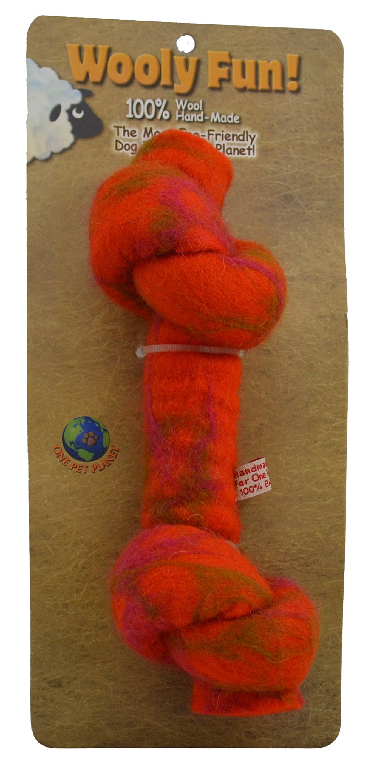 One Pet Planet Wool Knotted Bone Chew Toy, 8.5-Inch, Orange