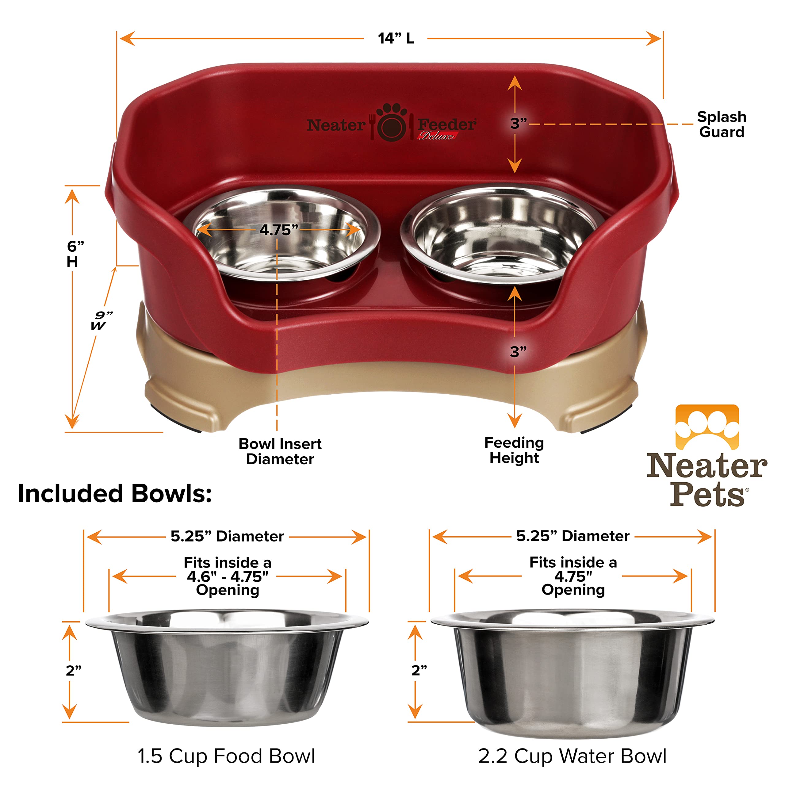 Neater Feeder - Deluxe Model for Dogs - Mess-Proof Elevated Dog Bowls (Small Dog, Cranberry) - Non-Tip, Spill Proof, Non-Skid Fo