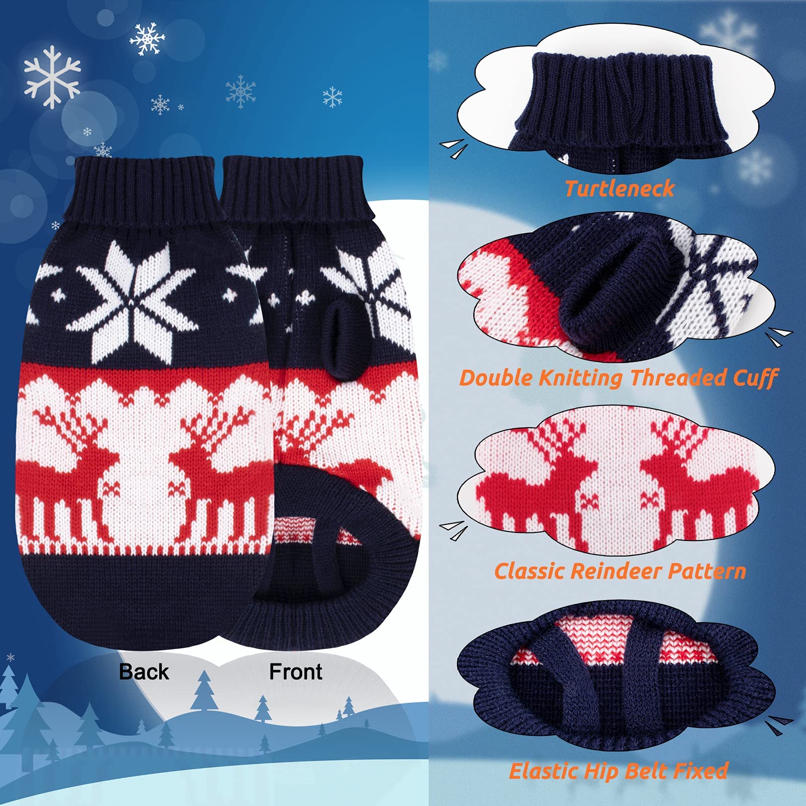 Rypet 2 Packs Cat Christmas Sweater - Puppy Christmas Sweater Pet Turtleneck Knitwear With Reindeer Santa Claus Pattern Sweaters