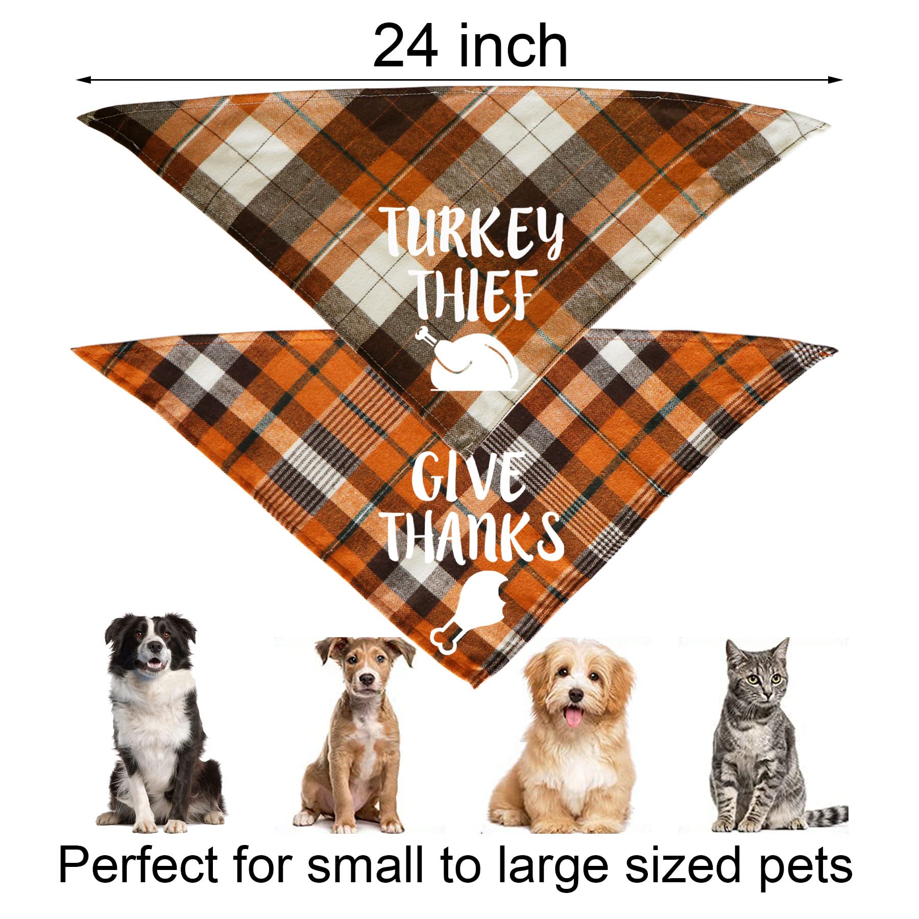 Jotfa 2 Pack Thanksgiving Day Dog Bandanas, Holiday Fall Plaid Dog Puppy Bandana Scarf Costume For Small Medium Large Dogs Pets