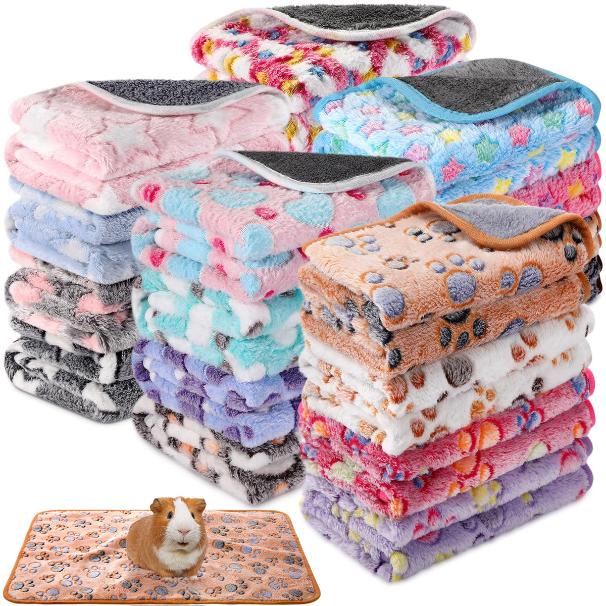 Newwiee 20 Pcs Small PET Fleece Blanket Washable Waterproof Small Animal Cage Bedding Guinea Pig Puppy Dog Cat Pee Pad Liner Acc
