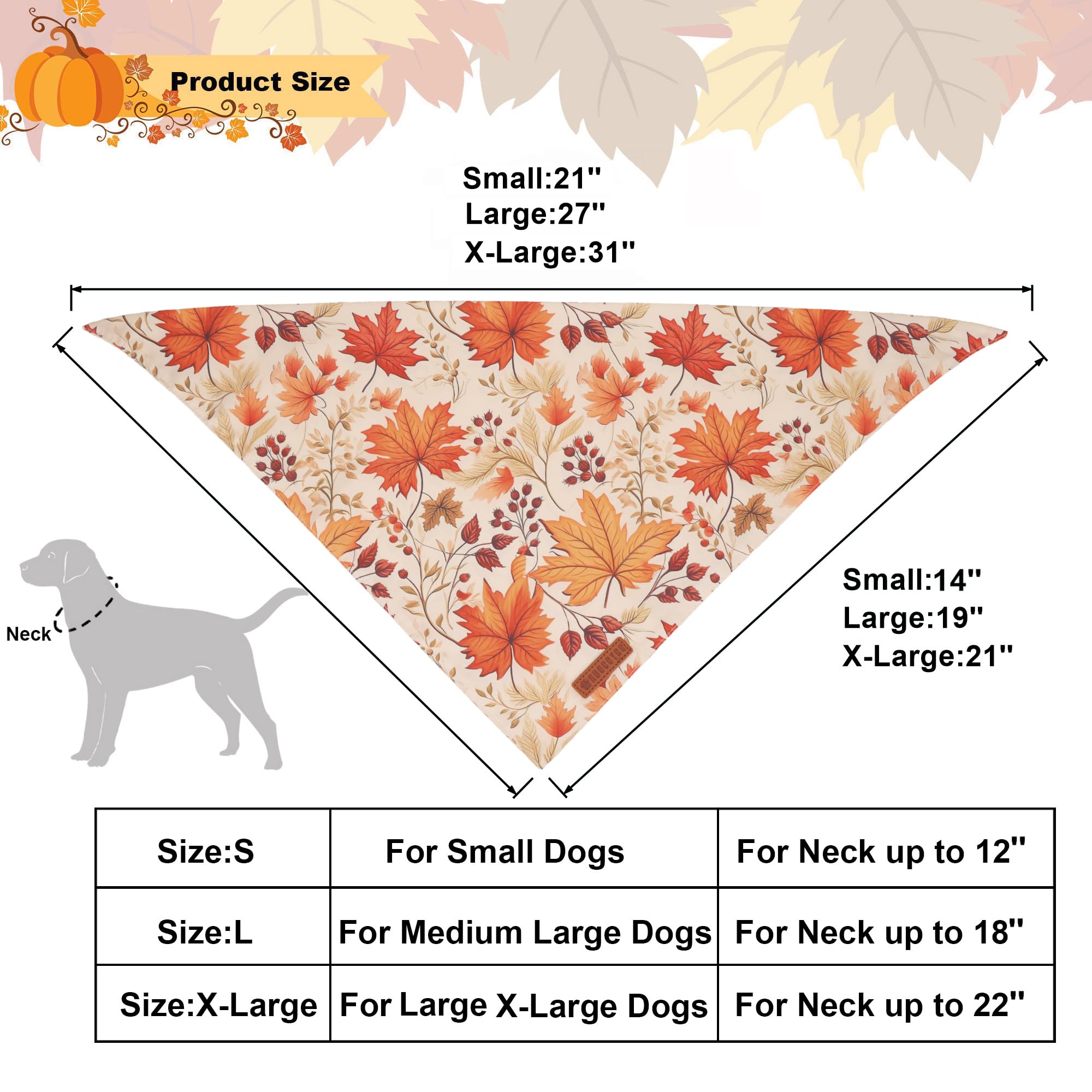 ADOGGYGO Fall Dog Bandana, Pumpkin Maple Leaf Autumn Thanksgiving Pet Scarf, Adjustable Fit Fall Bandanas for Medium Large Dogs