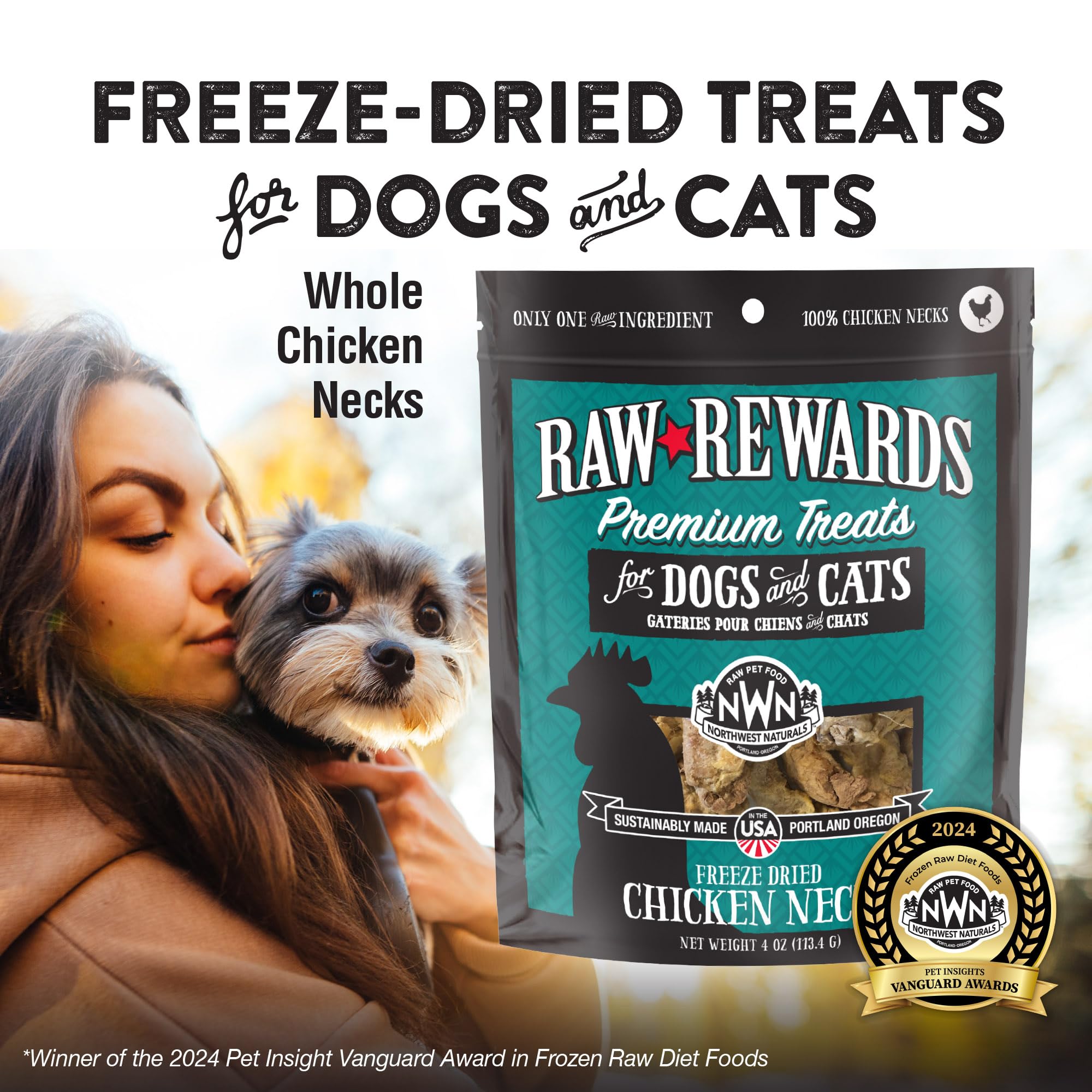 Northwest Naturals Raw Rewards Freeze-Dried Chicken Neck Treats for Dogs and Cats - Whole Neck - Healthy, 1 Ingredient, Human Gr