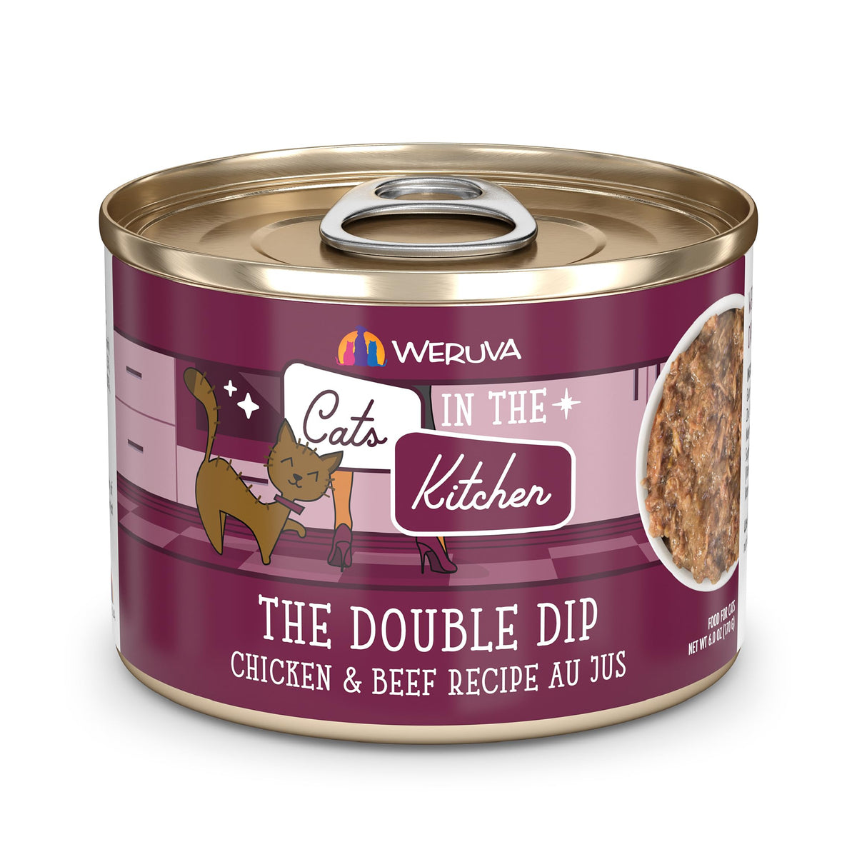 Weruva Cats In The Kitchen, The Double Dip With Chicken & Beef Au Jus Cat Food, 6Oz Can (Pack Of 24)