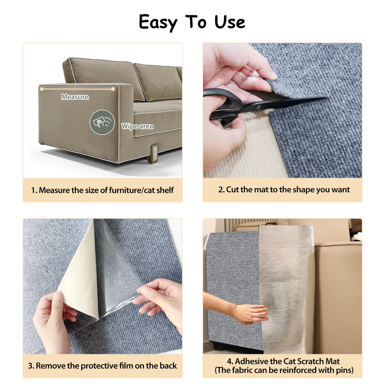 NATUYA Cat Scratch Couch Protector - 78.7"x15.8" Self-Adhesive Scratching Pad, Trimmable DIY, Light Gray, Model NTY-UK-58