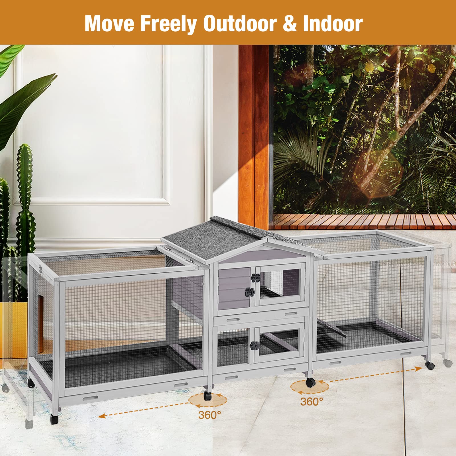 Gutinneen Rabbit Hutch Guinea Pig Cage With Double Run Indoor Bunny Hutch Outdoor Rabbit House With Deeper No Leak Trays And Whe