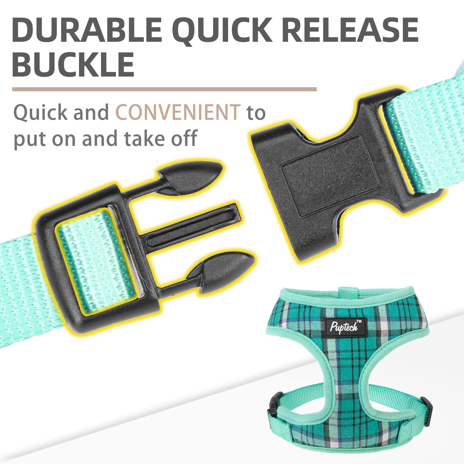 Pupteck Soft Mesh Dog Harness And Leash Set Pet Puppy Cat Comfort Padded Vest No Pull Harnesses, Green, M