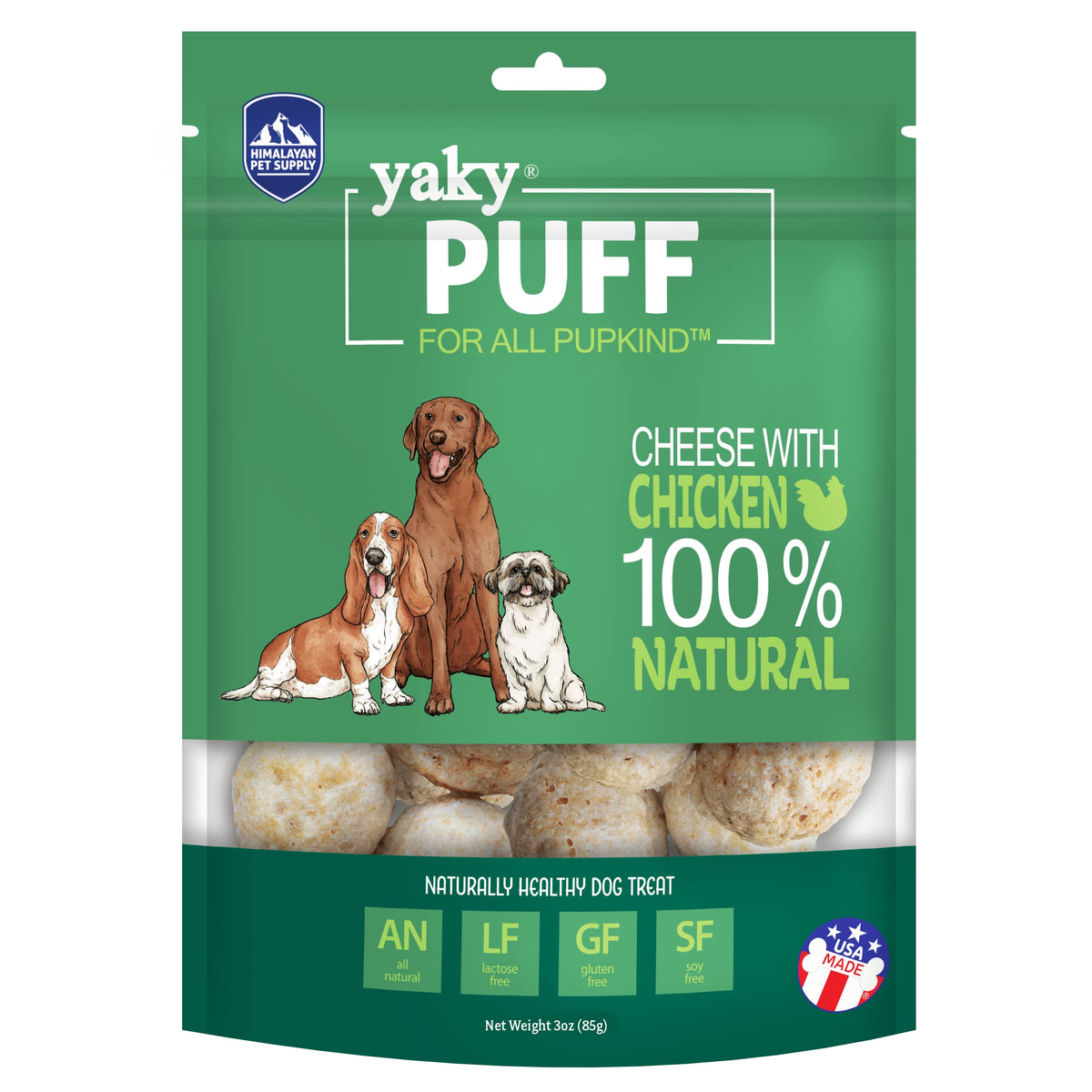 Himalayan Dog Chew Yak Cheese Treats, 100% Natural, Long Lasting, Gluten Free, Healthy & Safe, Lactose & Grain Free, Protein Rich, Chicken Flavor Flavor Crispy Puffed Treat, For All Breeds, 9.9 Oz