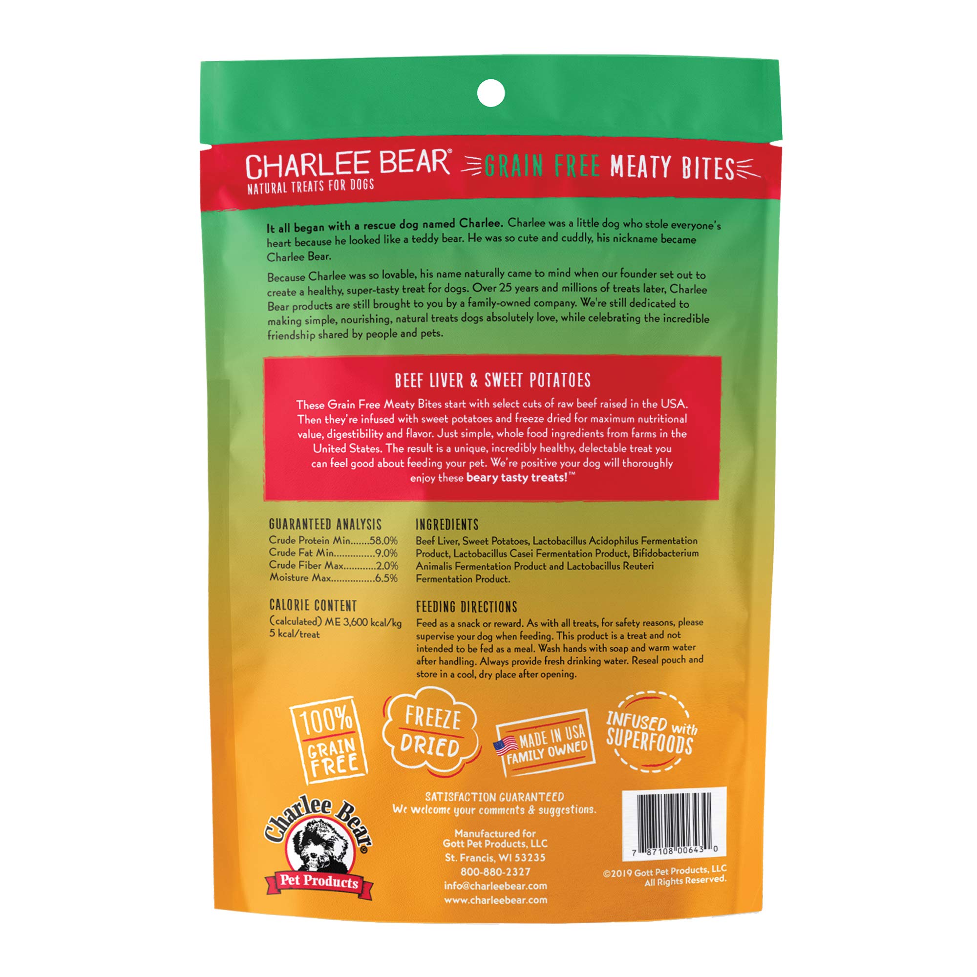 Charlee Bear Meaty Bites Dog Treats, Beef Liver & Sweet Potatoes, 2.5oz