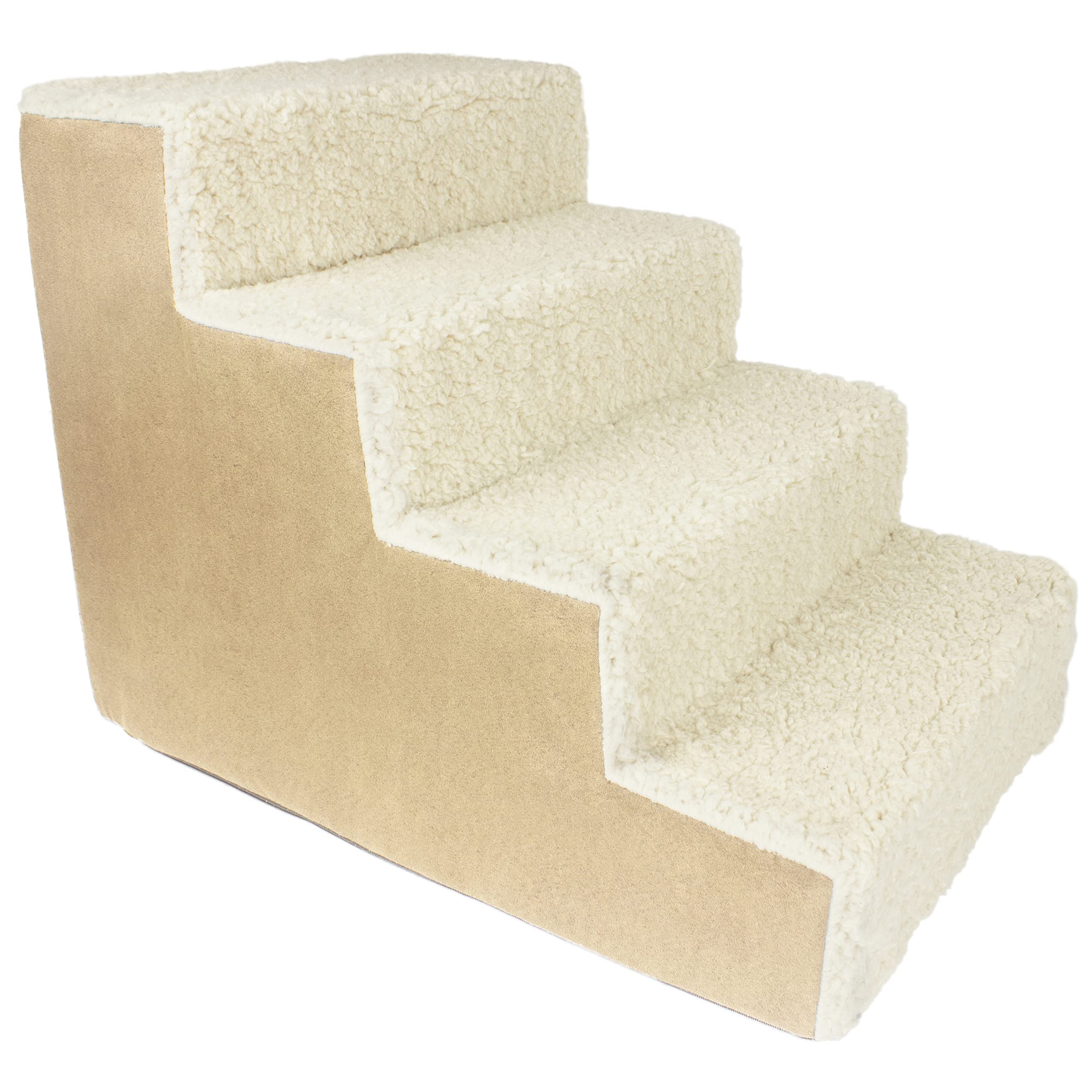 Precious Tails 4-Step High Density Sherpa Foam Pet Stairs for Small Dogs - Cat and Dog Steps for Bed and Sofa