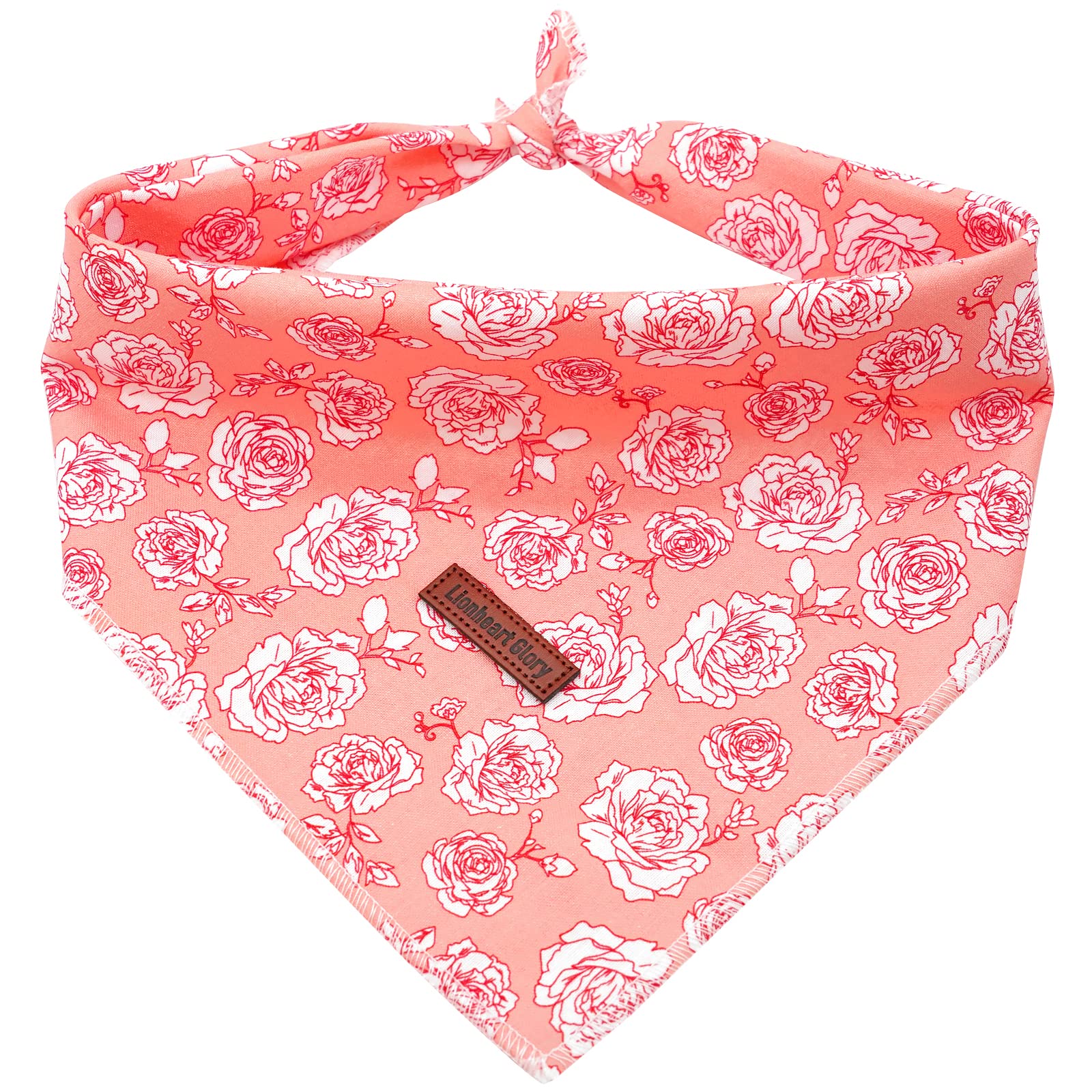 Lionheart Glory Rose Print Dog Bandana 1 Pack Washable Soft Scarf, Square Adjustable Bandana For Small Dogs And Cats