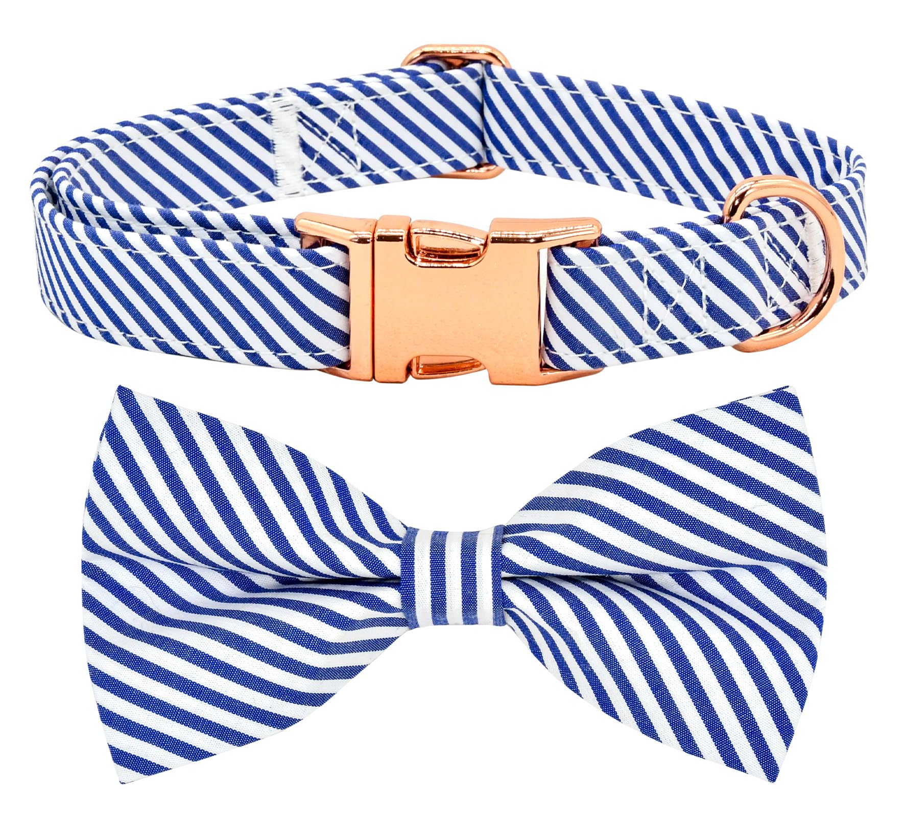 Classical Blue Stripe Dog Bow Tie Dog Collar Accessory, Detachable Bowtie, Adjustable Collar For Small Medium Large Dogs