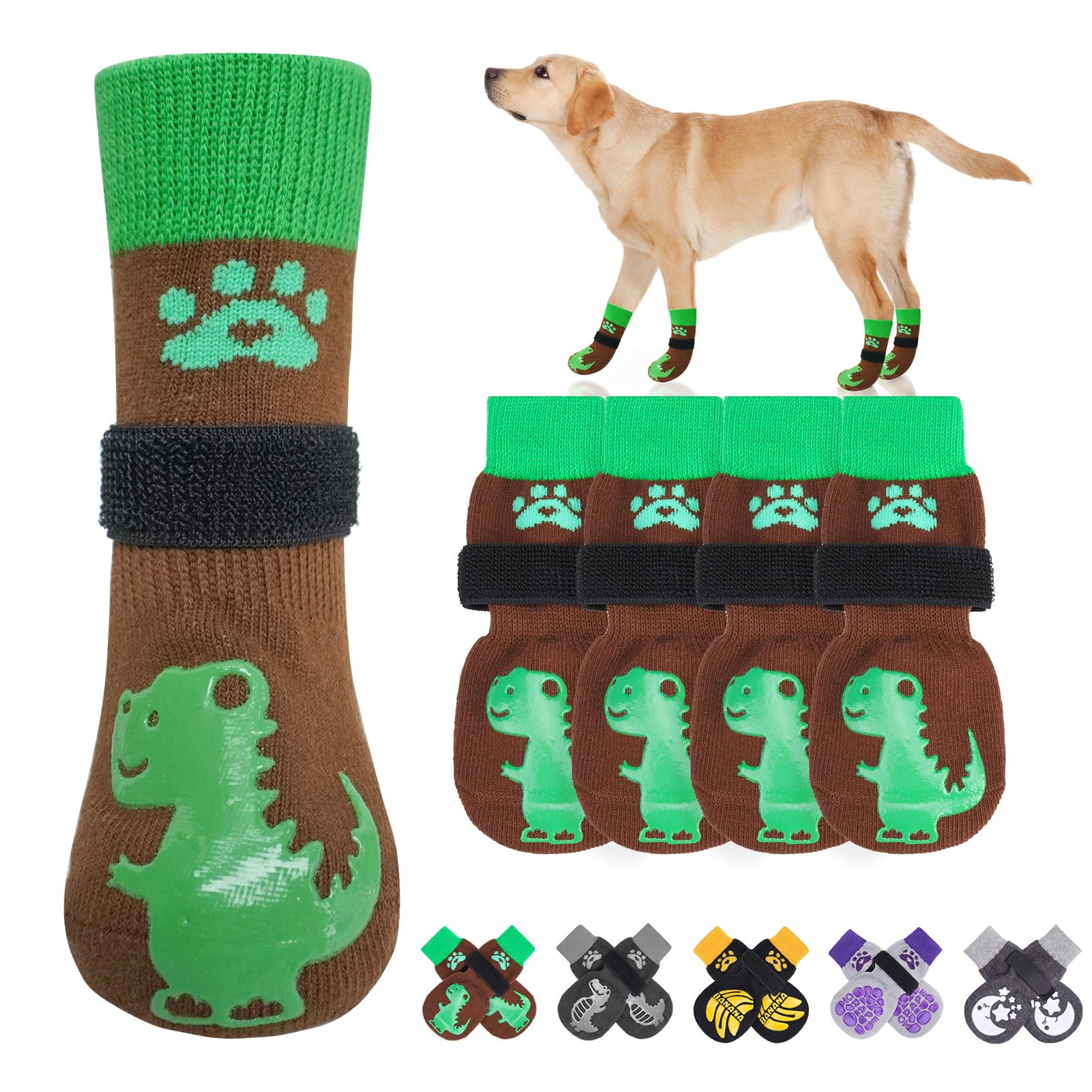 BEAUTYZOO Non-Slip Dog Socks to Prevent Licking Paws, Dog Shoes for Hot Pavement, Paw Protector Traction on Wood/Hardwood Floors