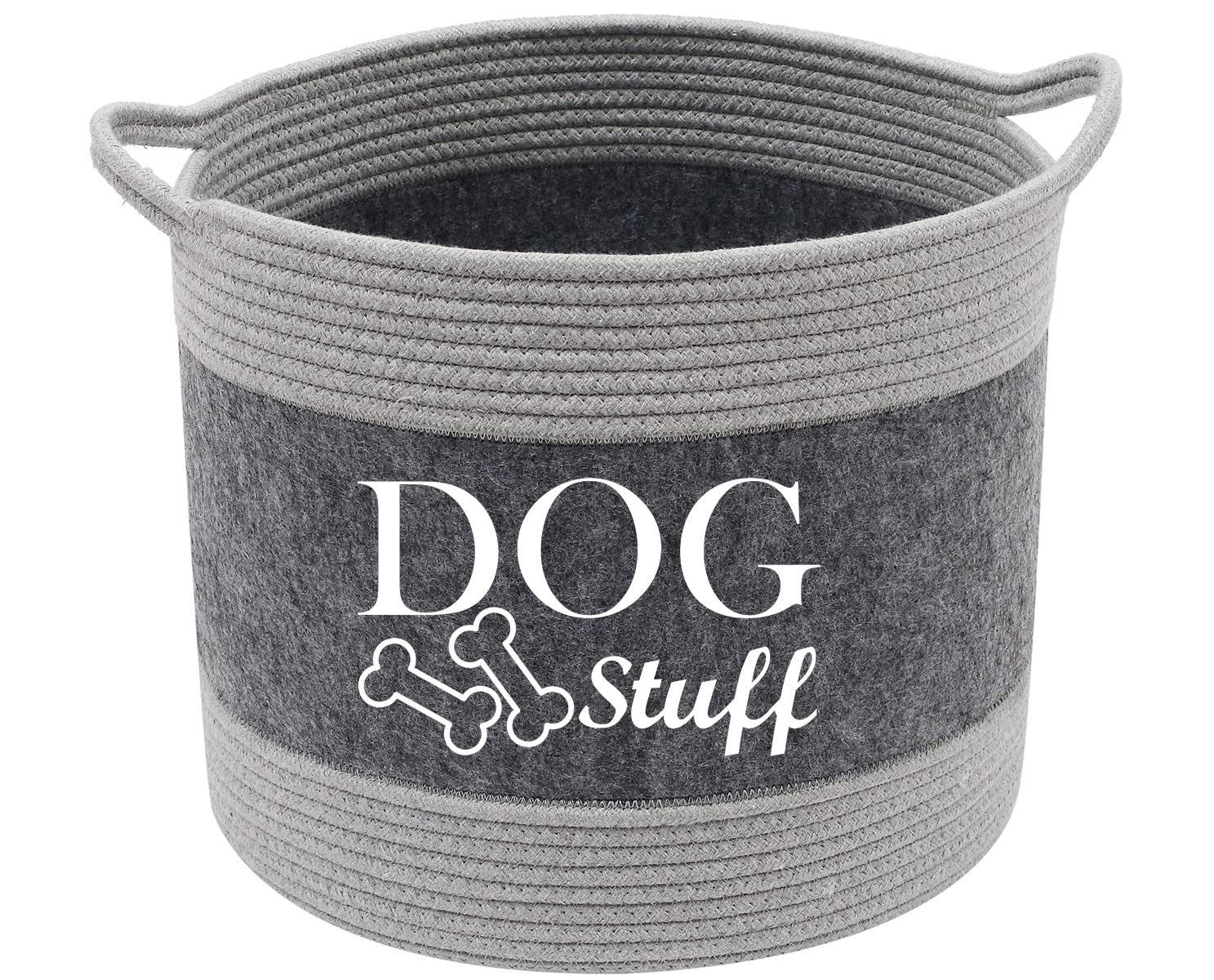 Morezi Cotton felt round dog toy box and dog toy basket storage with handle, doggie toy bin - Good idea for organizing pet toys,