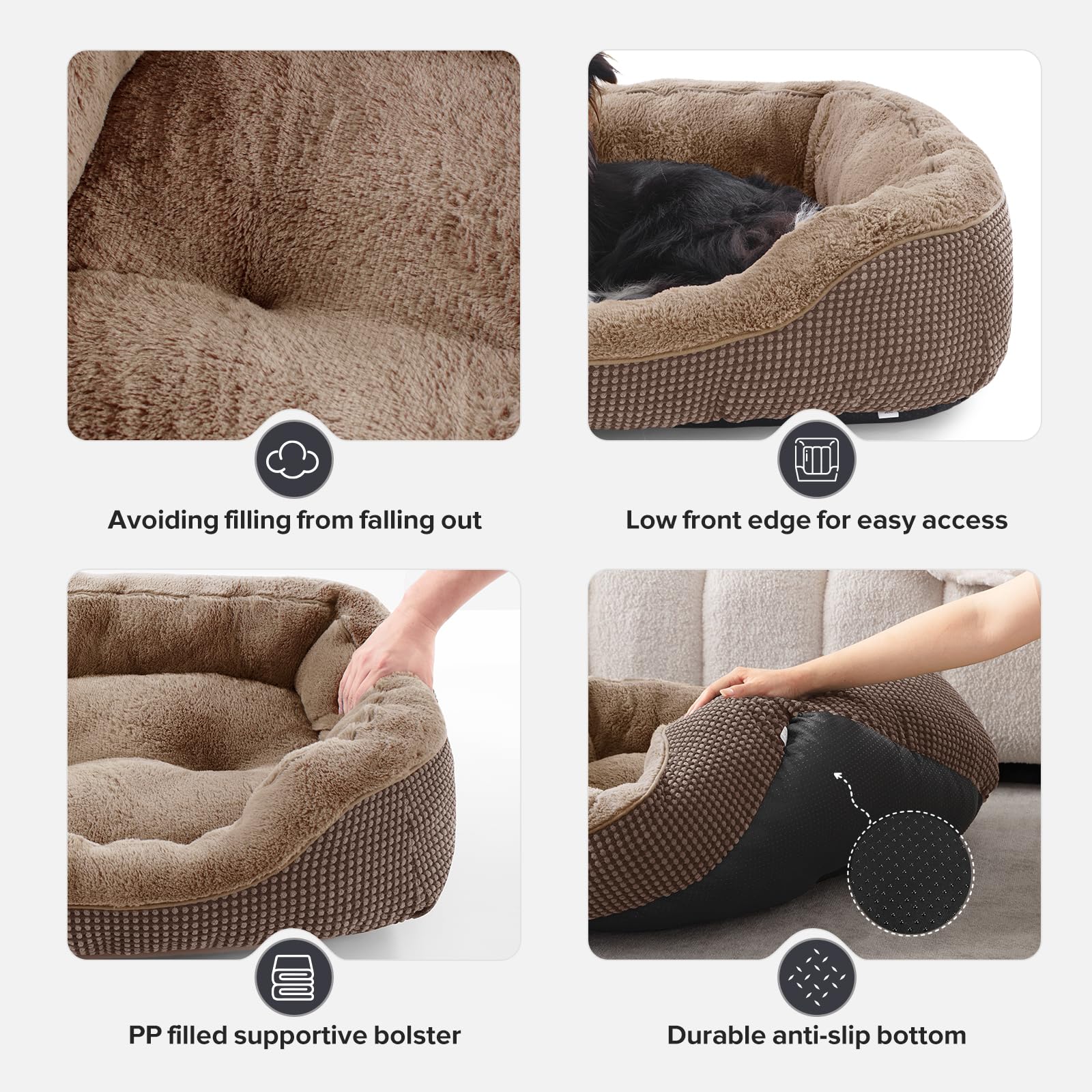 INVENHO Dog Bed Medium Size, Orthopedic Cotton, Dark Brown, Anti-Slip Bottom, Soft Calming Sleep, Model: INVENHO, 30"x24"x9"