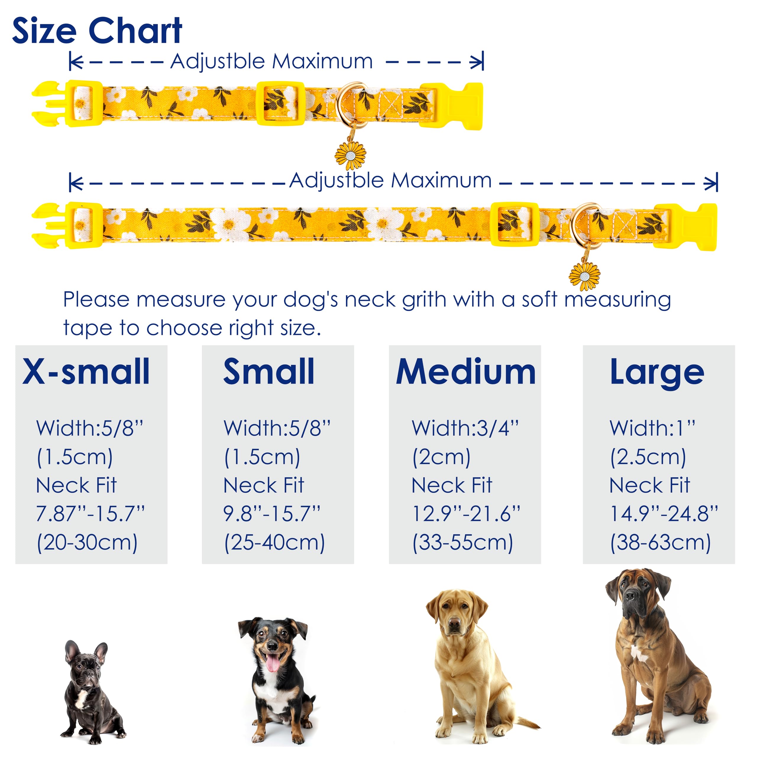 Raisingwell Cotton Dog Collar Yellow Flower Pattern For Boys And Girls Cute Dog Collars Summer Fall Gift Adjustable For Medium T